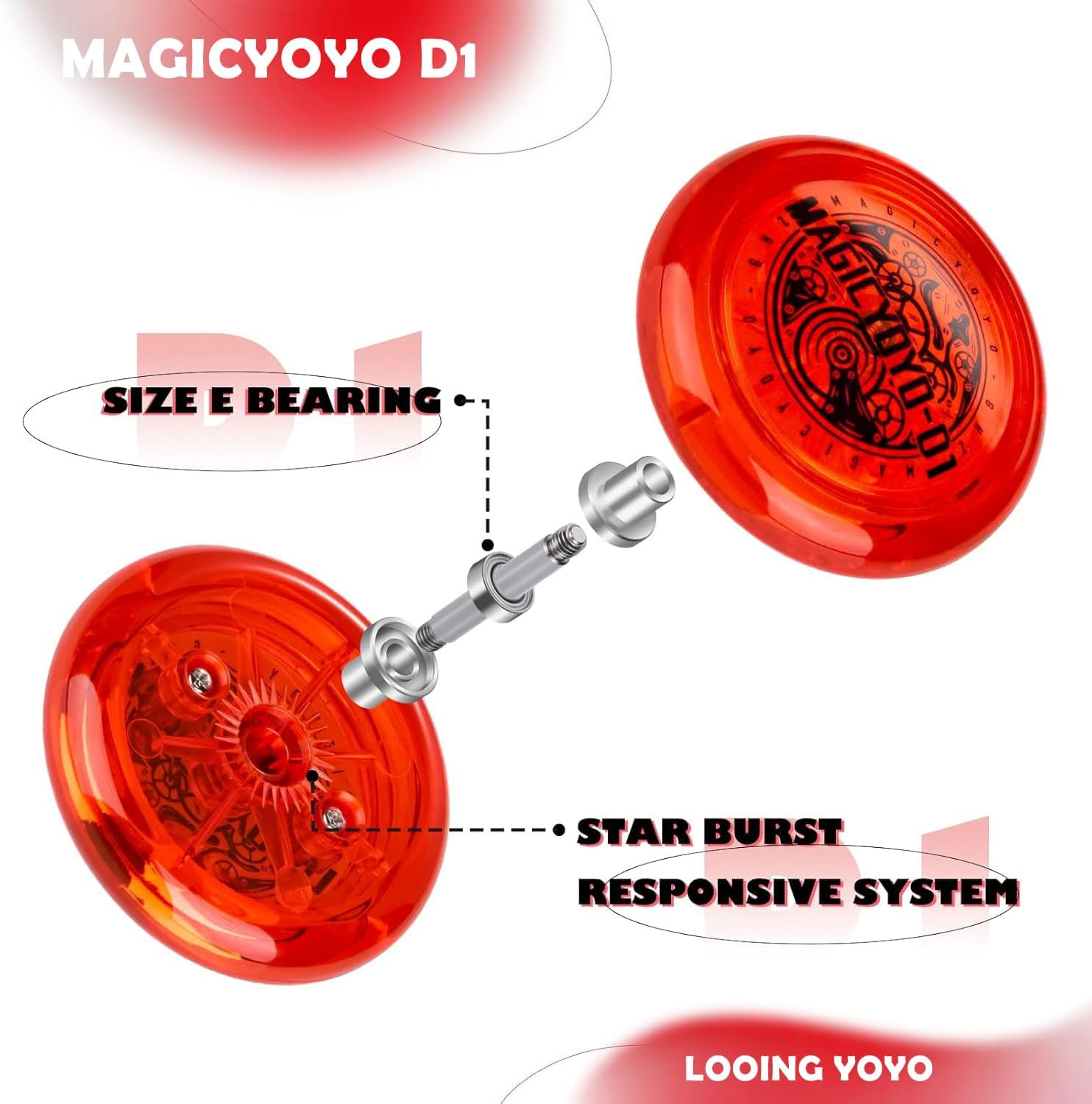 Looping Yoyo D1 Responsive Yo Yo for Kids Beginners, 2A Loop Yo-Yo Starter Yo-Yo Easy to Play Basic String Tricks (Red) image number 1