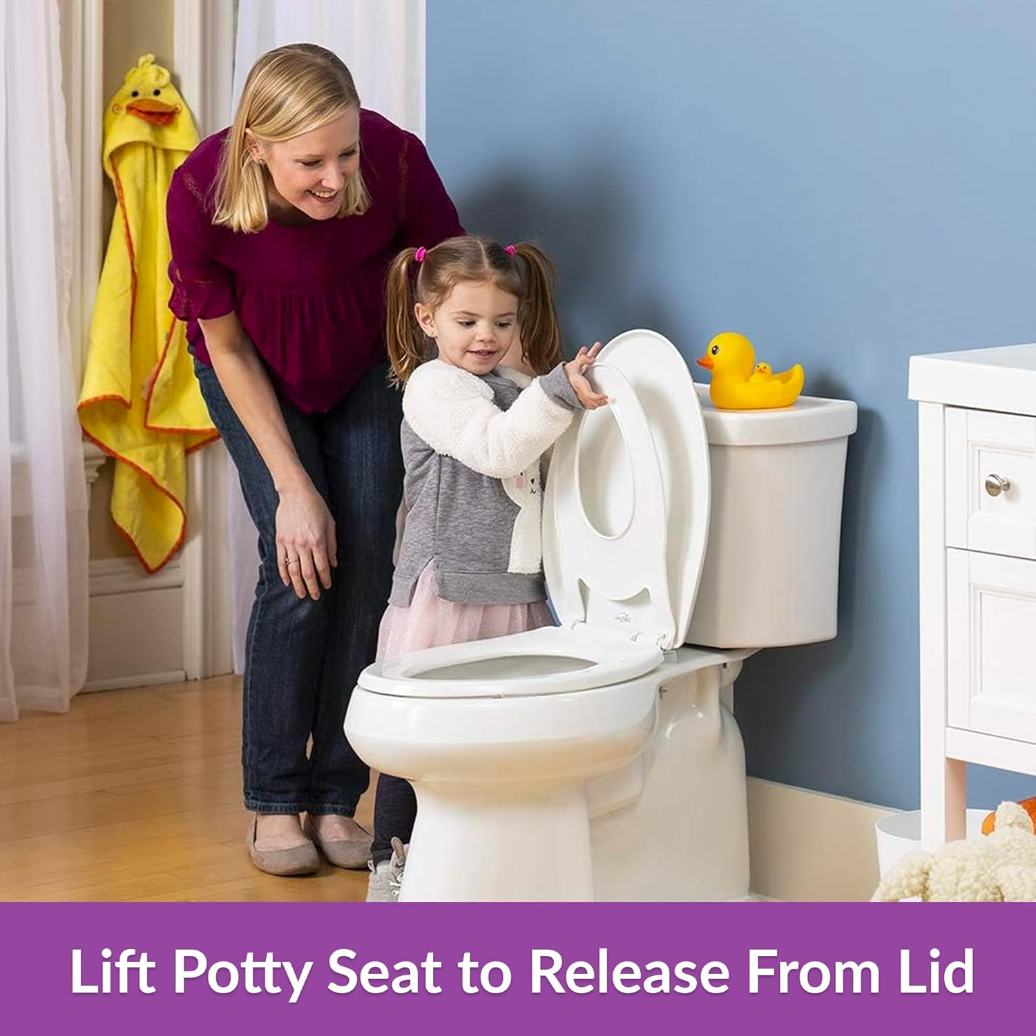 Little2Big 1881SLOW 000 Toilet Seat with Built-In Potty Training Seat, Slow-Close, and Will Never Loosen, Elongated, White image number 1