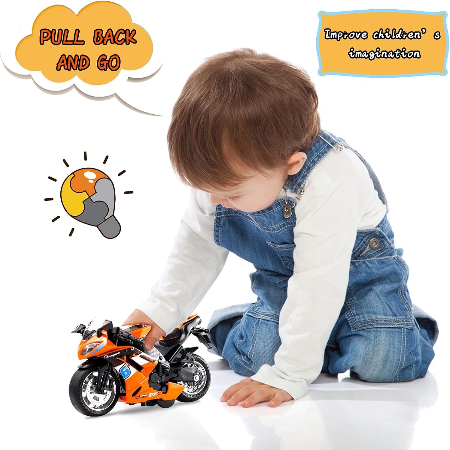 Toy Motorcycles, Diecast Motorcycle Toy with Music Lighting,Toy Motorcycle for Kids 3-9,Toy Motorcycles for Boys (Orange)