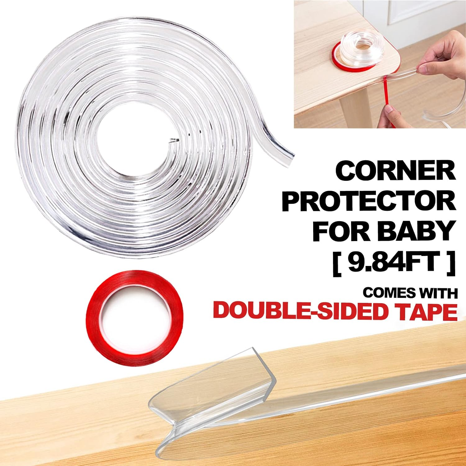 Baby Proofing - Corner Protector for Baby, 9.84Ft 100% Silicone Edge Protector with Double-Sided Tape - Soft Corner Protectors for Furniture against Sharp Corners for Cabinet, Table, Drawer image number 5
