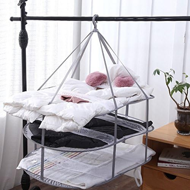Looca 3-Tier Folded Mesh Clothes Hanging Dryer Sweater Drying Rack 30.3" L * 24.5" W*30.7" H image number 5