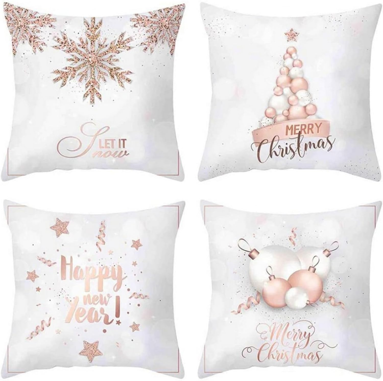 Christmas Pillow Covers 18 X 18 Inch 4PCS Decorative Christmas Cushion Cover Snowflake Xmas Tree Pillow Case for Sofa Couch Car Winter Christmas Homer Decor NO Inserts Xmas Decor image number 6
