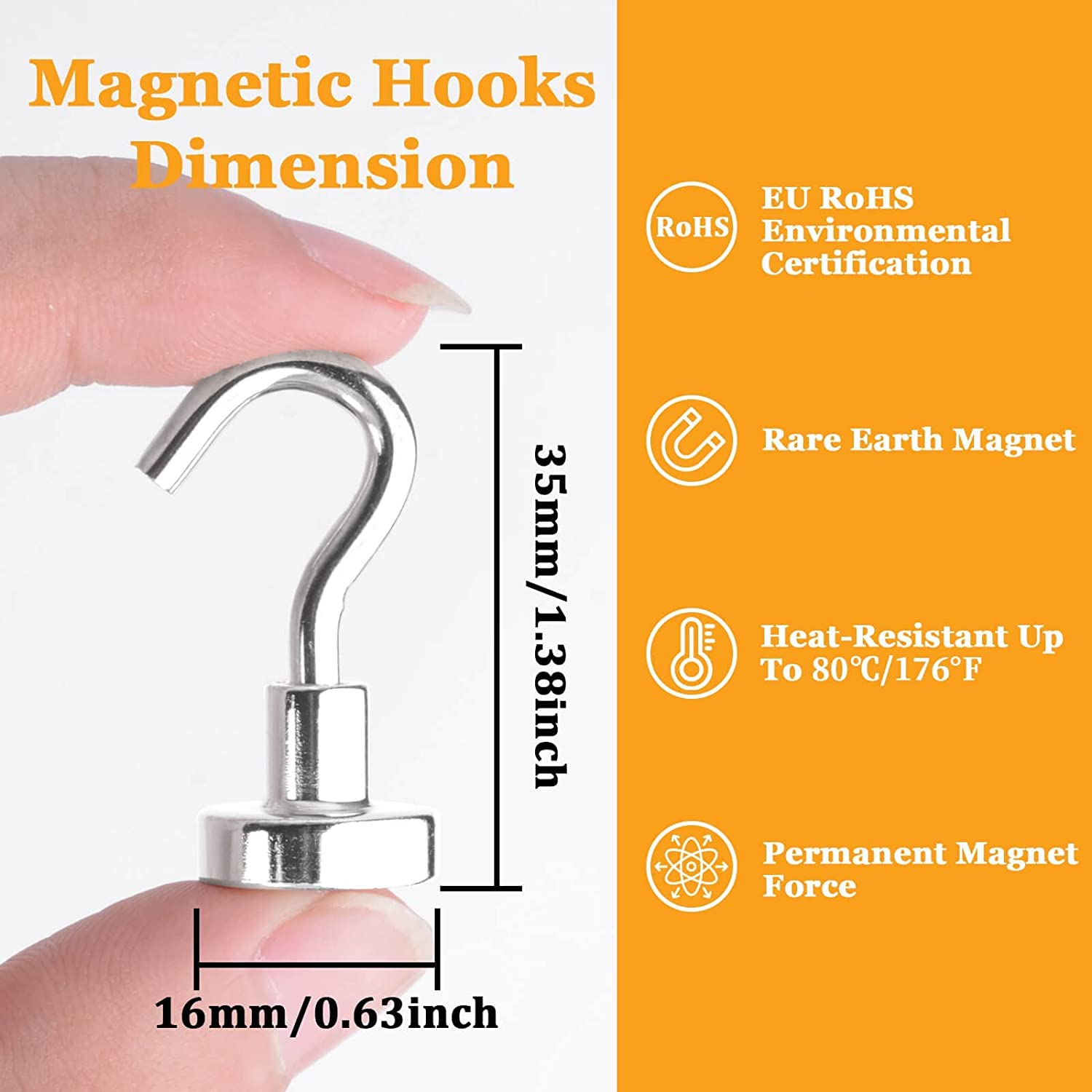 MIN CI 20Pack Magnetic Hooks Cruise Heavy Duty, 25LBS Strong Neodymium Metal Magnets Hook for Hanging Cruise Ship Camping Grill Kitchen Fridge Garage Wall and Refrigerator,Silver,E16Mm-20Pack