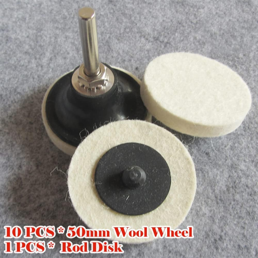 10Pcs Wool Felt Polishing Pads, 2" Compressed Wool Fabric Disc Buffing Wheels with 1/4 Inch Rod Disk for Grinding, Sanding and Cleaning image number 6