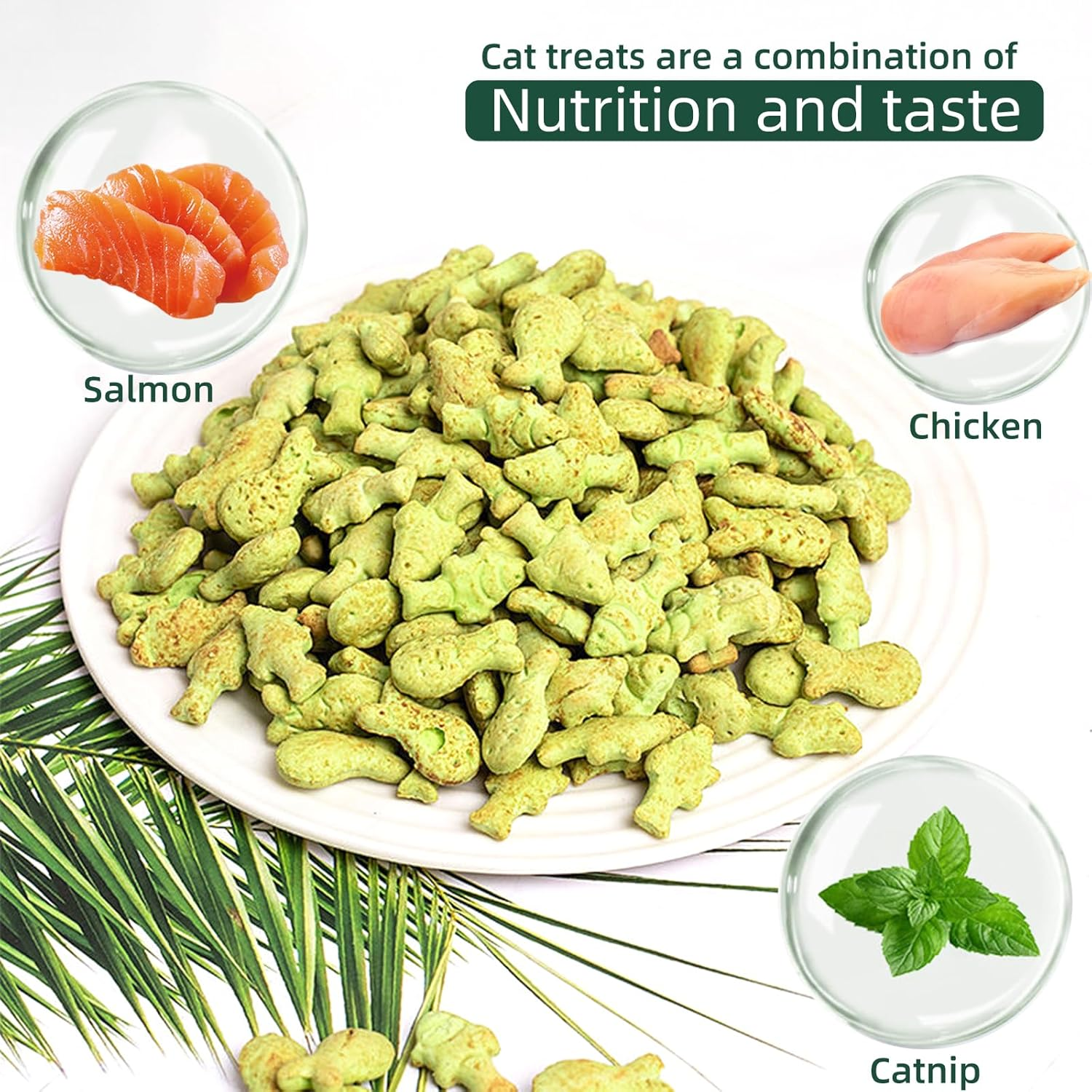Cat Hairball Treats, Kitty Teeth Cleaning Catnip for Indoor, 16 Oz, Fish Shape Cat Nip Dry Food, Healthy Chicken and Salmon Flavor Grass Biscuits