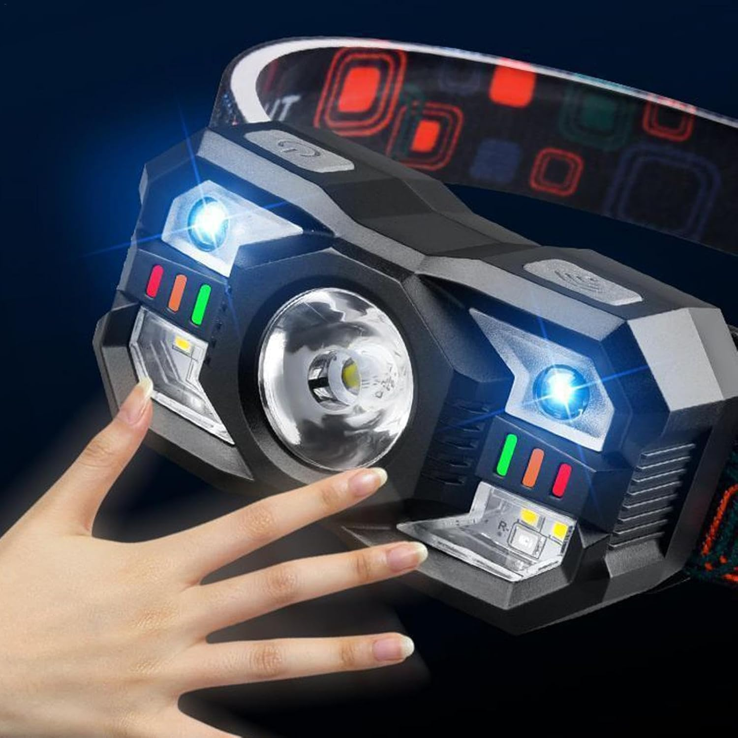 Led Head Torch Rechargeable, Super Bright Led Headlamp, Sensor Headlamp, Portable Fast Charging Working Lamp, Waterproof with 5 Lighting Modes for Running, Camping, Fishing, Cycling, Hiking