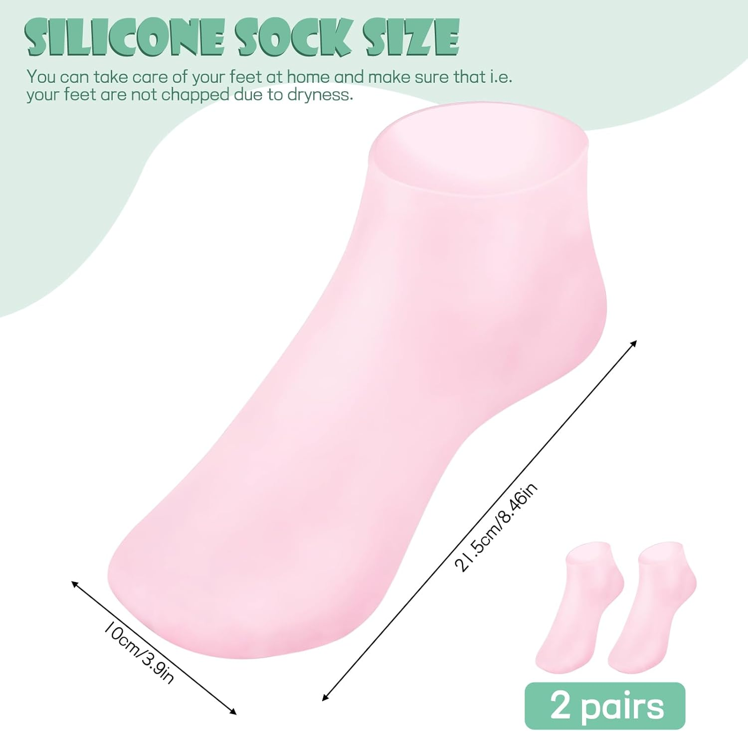 2 Pairs Silicone Socks, Moisturizing Socks for Dry Cracked Feet Women (Pink) image number 3