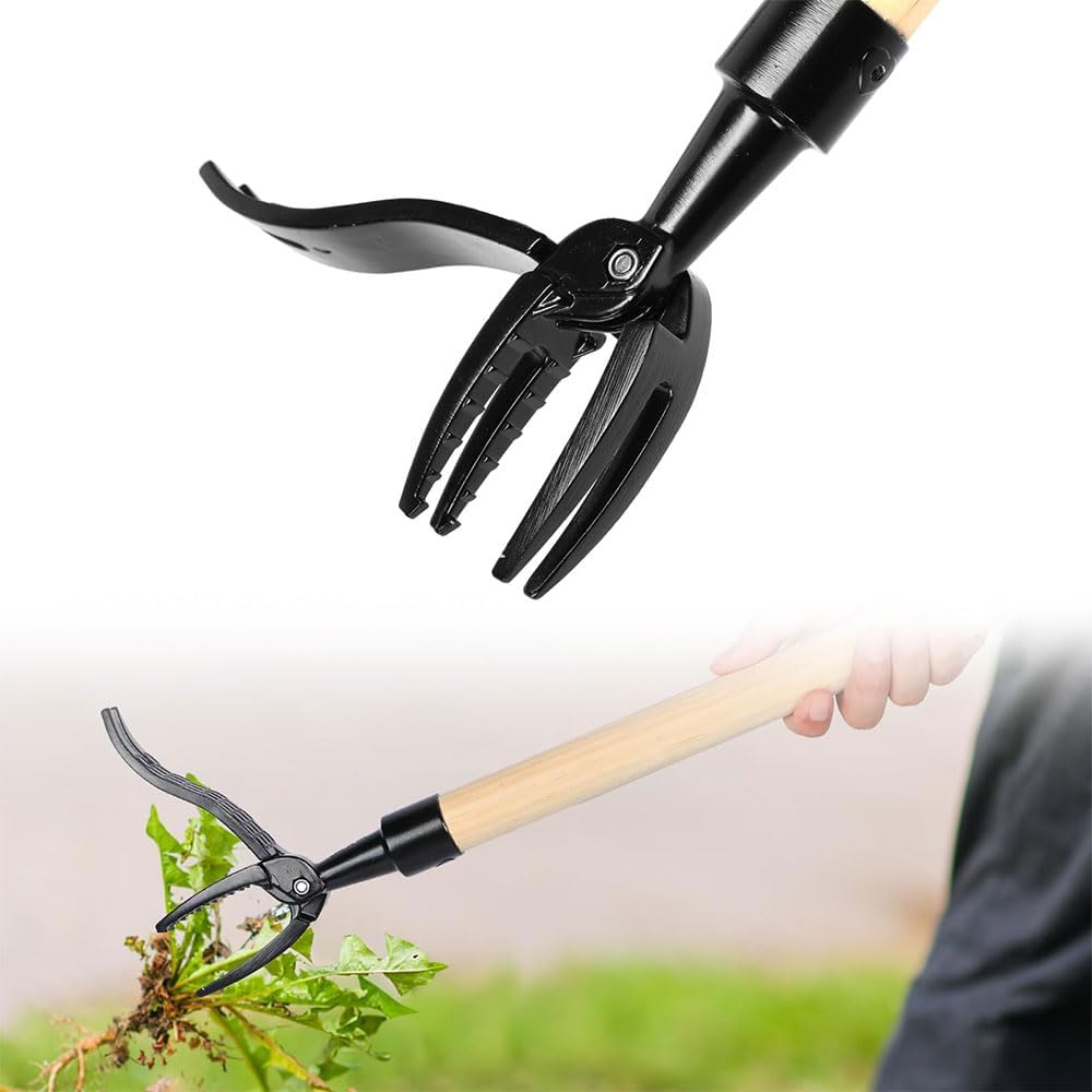 HYAVIA Weed Puller Tool, Stand up Heavy Duty Weed Remover Tool with Long Handle, 4 Claw Steel Head Weeder Tool, Bamboo Garden Hand Weeding Tool, Smoothly Remove Weeds without Kneeling image number 2