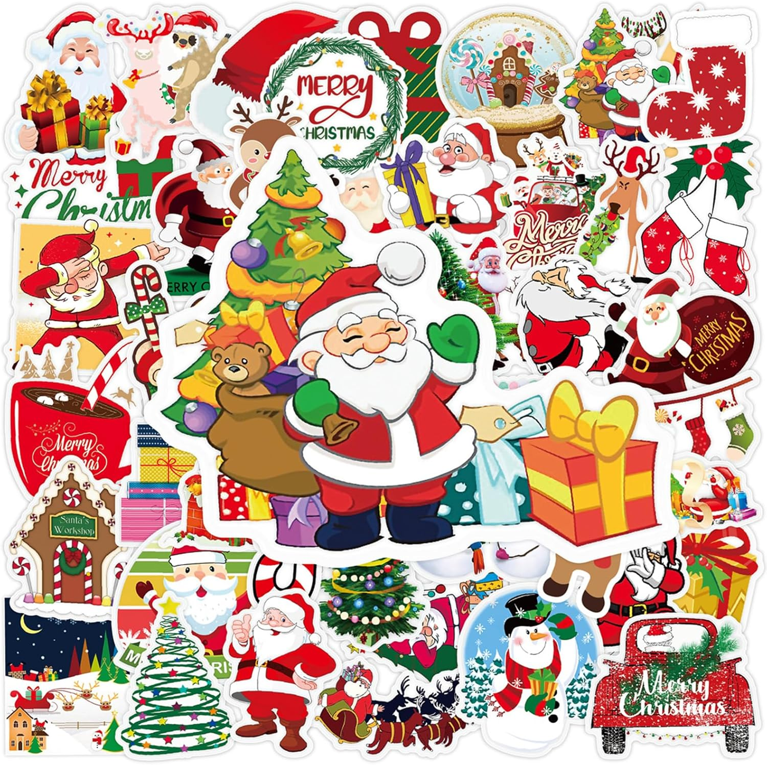 Pack of 50 Stickers Set, Christmas Graffiti Stickers Children, Waterproof Stickers for Girls Boys DIY Scrapbooking Toy Decoration Children'S Birthday Gift Stickers for Christmas Cards Gifts image number 6