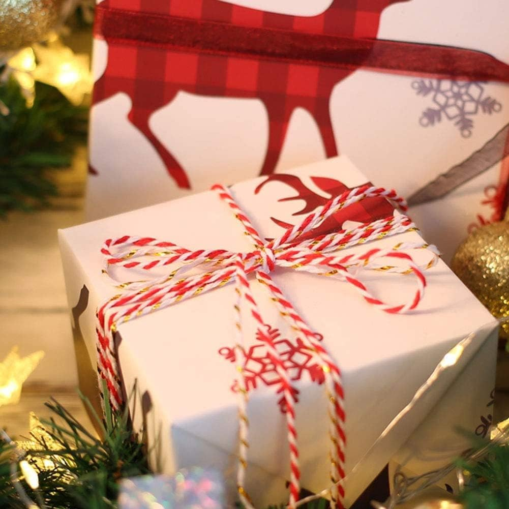Christmas Cotton String Twine Rope for Gift Wrapping, 4 Rolls Baker Twine Packing Cord, Candy Ribbon