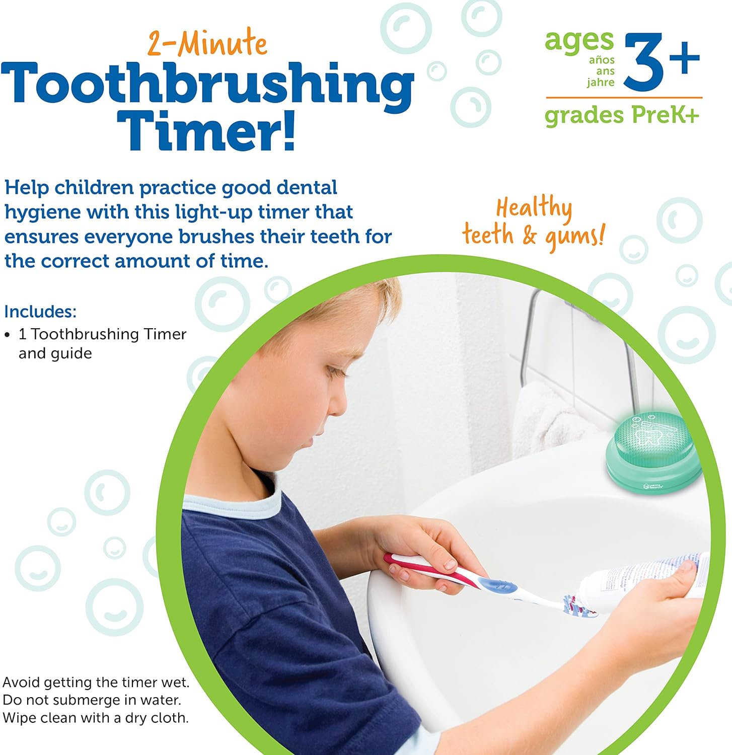 Learning Resources 2-Minute Toothbrushing Timer - Age 3+ Helps Kids Dental Health, Toddler Bathroom Timer for Kids image number 2