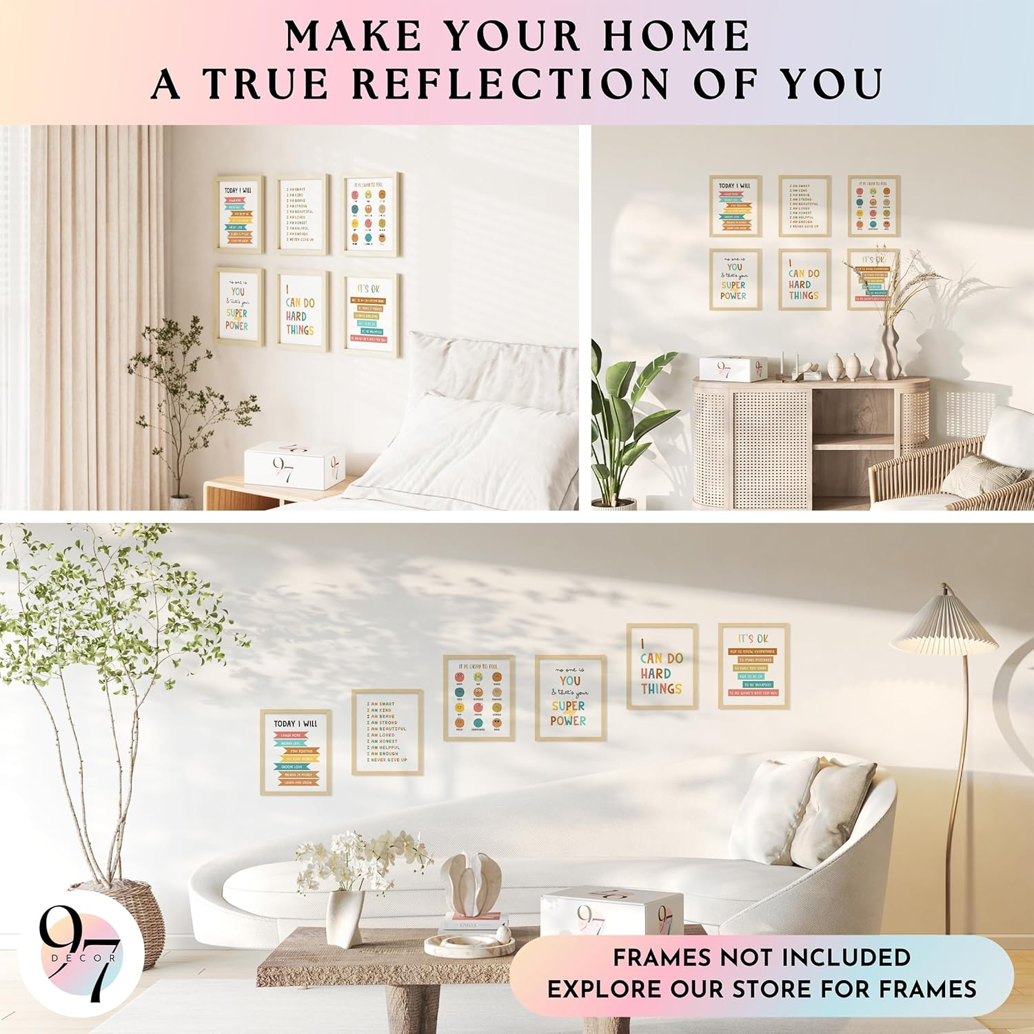 97 DECOR Kids Affirmation Wall Decor - Positive Affirmations for Kids Decor, Affirmation Art Prints Nursery Pictures, Colorful Inspirational Quotes Posters for Classroom Playroom Decor (8X10 UNFRAMED) image number 2