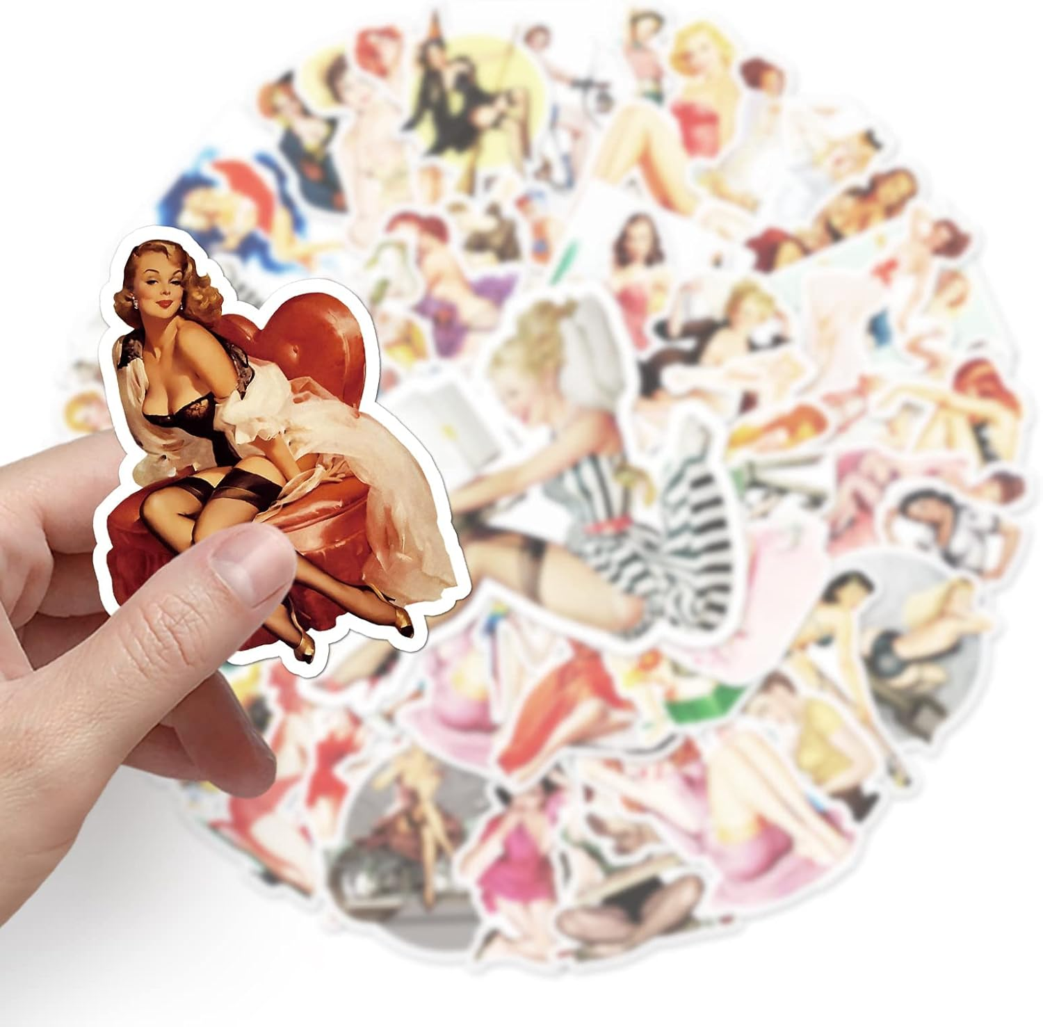 Sexy Pinup Girl Stickers,50 PCS Retro Motorcycle Girl Graffiti Vinyl Waterproof Decals for Water Bottles Computer Bicycle Skateboard Luggage Phone Pad Laptop Kids Teens Stickers Pack - Lemon image number 5