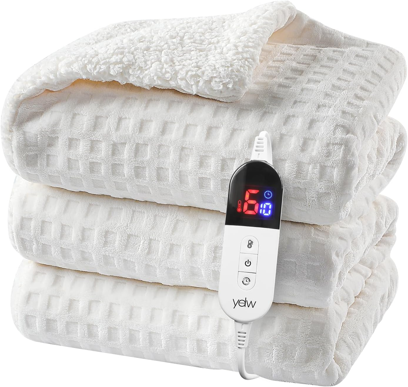 YDW Heated Blanket Electric Throw - 180X200Cm Soft Rug Plush Fleece Waffle Heating Warming Rugs with Auto Shut off for Couch Office Chair Lap Bed Adults Fuzzy Cozy Machine Washable Double Size Beige image number 4