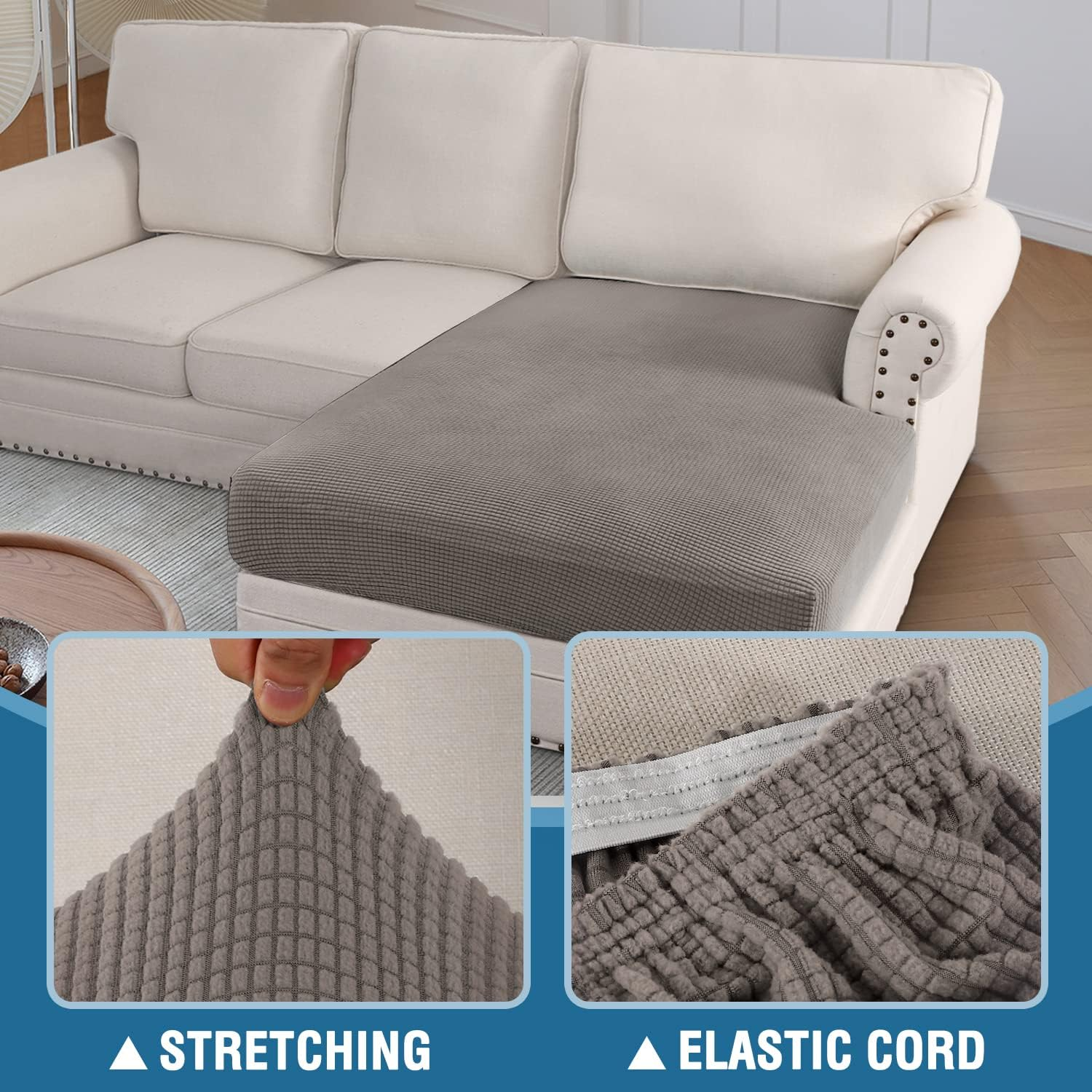 H.VERSAILTEX Sectional Couch Covers 1 Piece Chaise Slipcover L Shape Separate Cushion Couch Chaise Cover for Both Left/Right Sectional Couch, Taupe image number 1