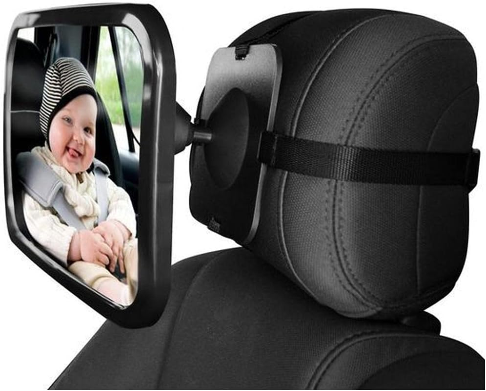 XL Baby Car Mirror, Safety Car Seat Mirror for Rear Facing Infant with Wide Crystal Clear View, Fits on Headrest Shatterproof, Fully Assembled