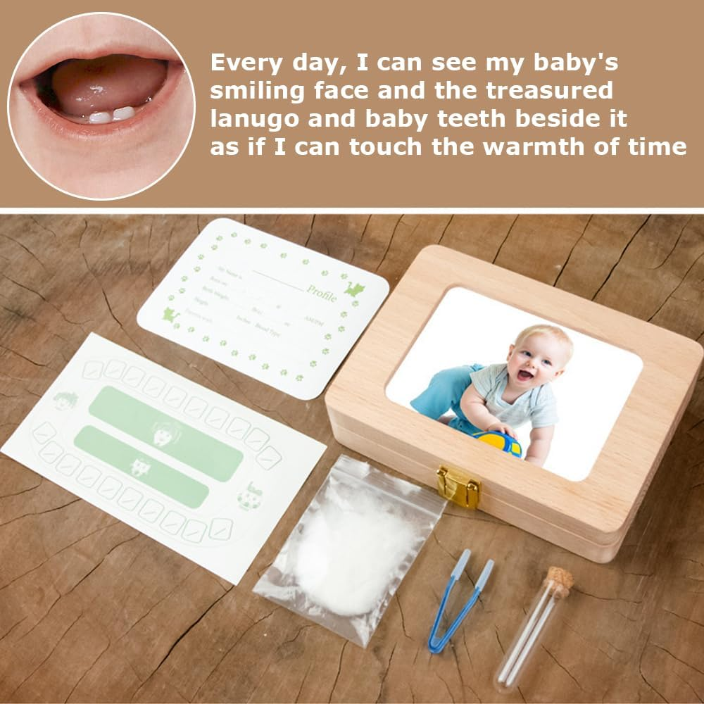 Baby Tooth Box, with Photo Frame,Wooden Baby Teeth Storage Box, Kids Keepsake Organizer, Infant Fetal Hair Storage Case,For Toddler&lsquo;S Teeth and Hair image number 2
