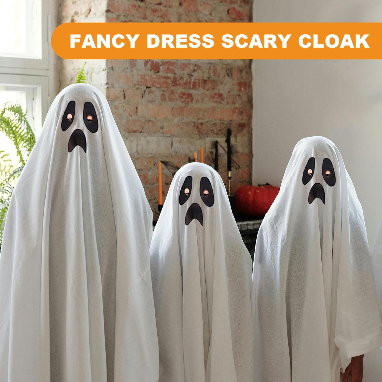 Ghost White Cape Halloween Costume for Children Boys Girls Scary Sweet or Sour Halloween Costume White Party Cosplay Carnival Masquerade Christmas (White) image number 6