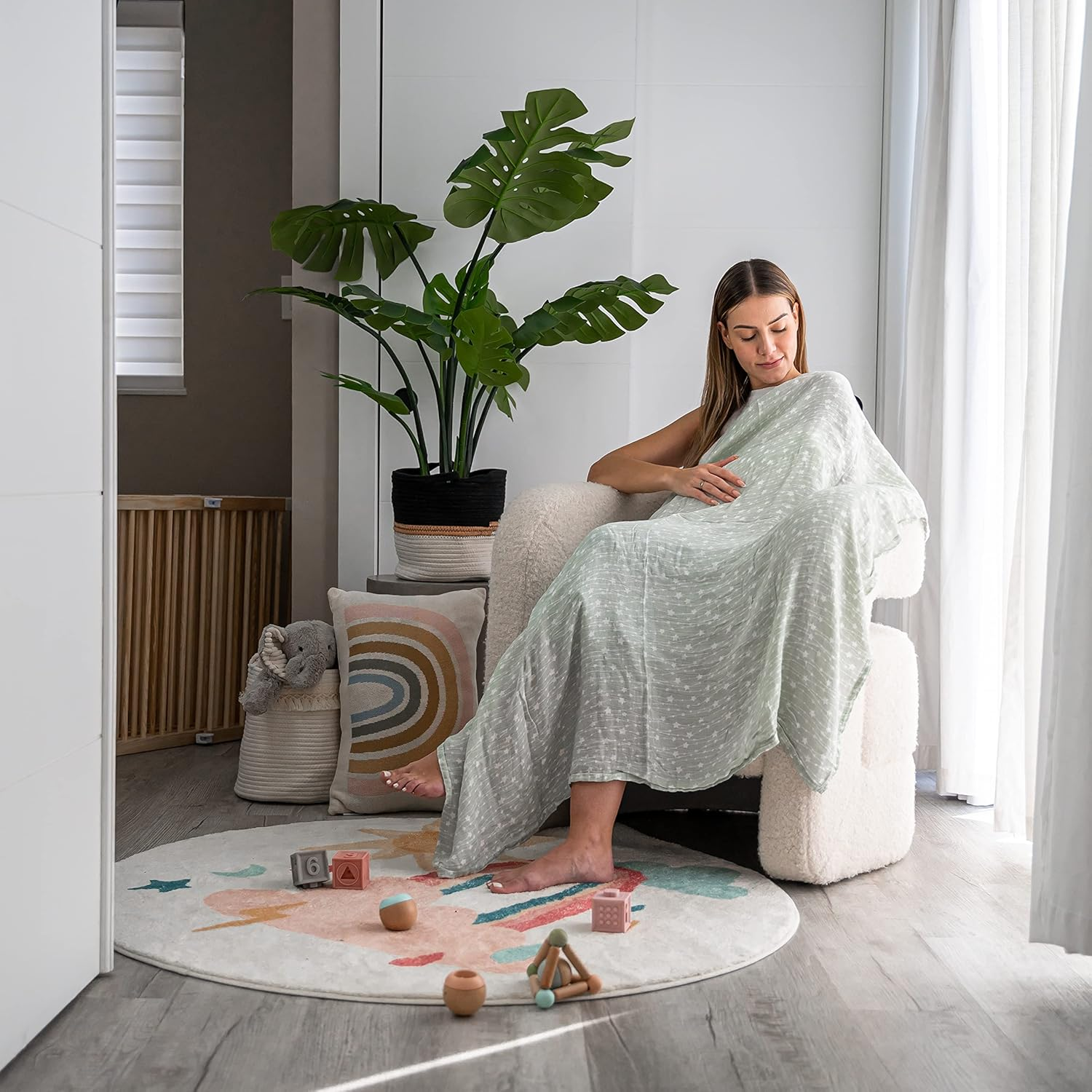 Comfy Cubs Muslin Swaddle Blankets Neutral Receiving Blanket Swaddling, Wrap for Boys and Girls, Baby Essentials, Registry & Gift (Green) image number 6