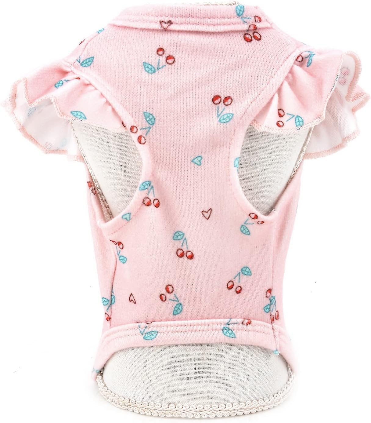 Pet Clothes Cute Cherry T-Shirt Puppy Shirt Tee for Small Medium Dog Cat Ruffles Sleeves Tank Top Vest Summer Apparel (Pink, XL) image number 2