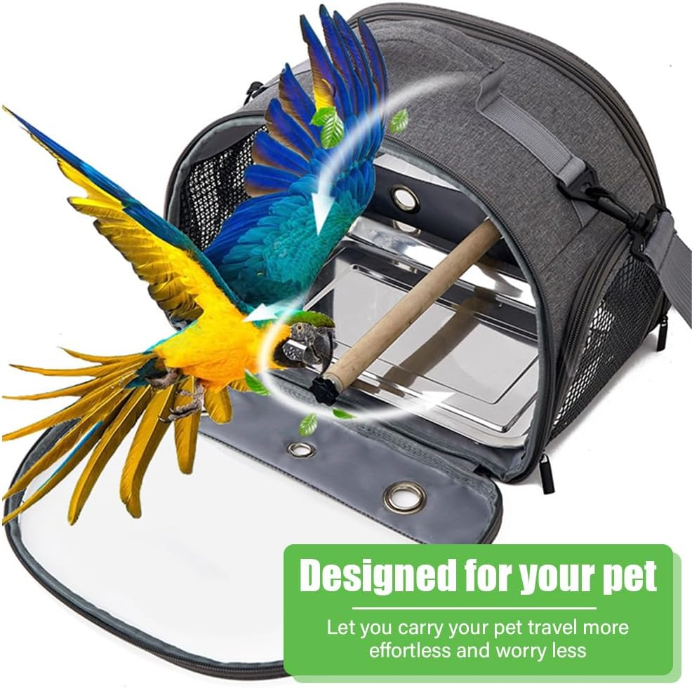 Bird Carrier Bag with Stand - Lightweight, Breathable Parrot Travel Cage, Portable Pet Transparent Bag (Grey) image number 3