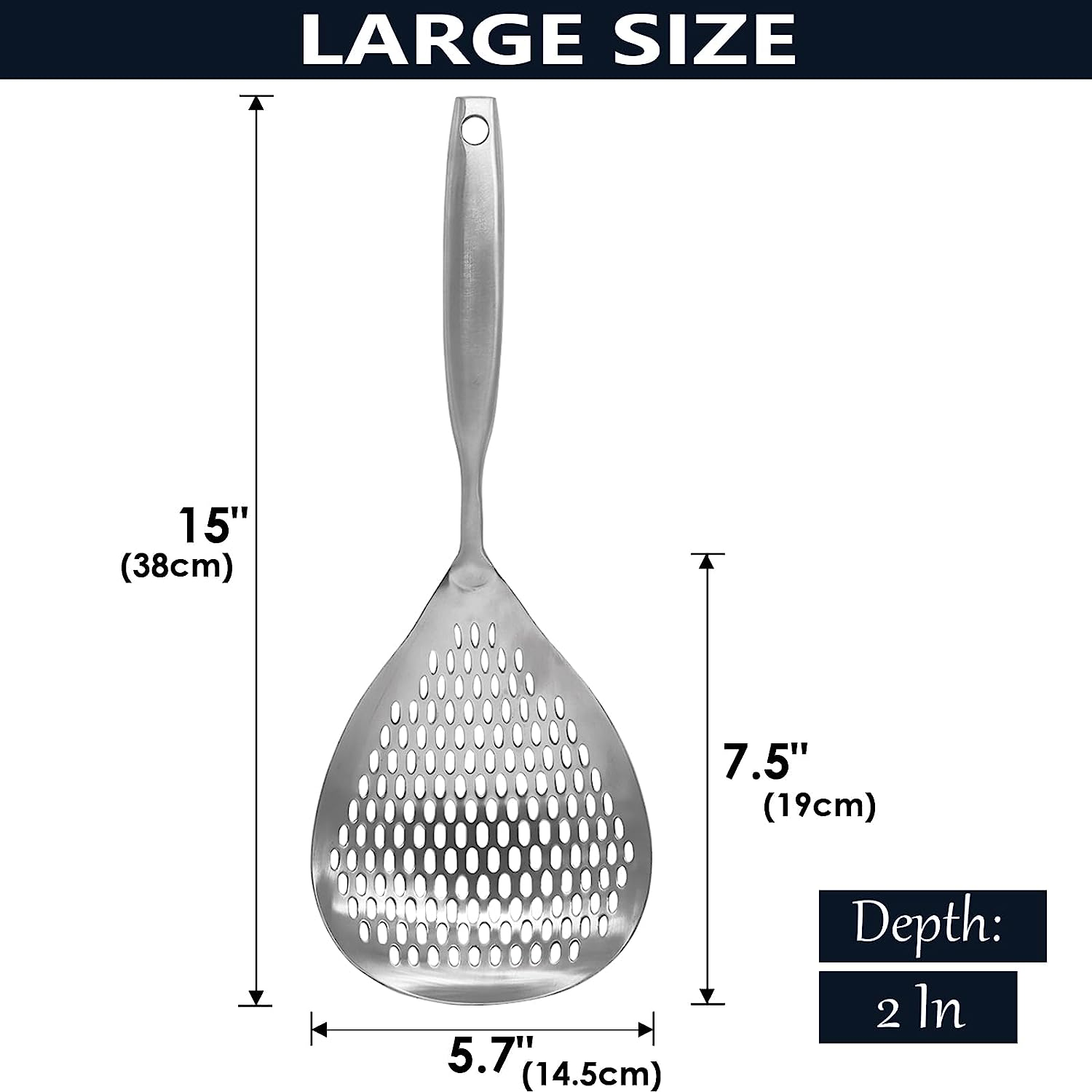 KAYCROWN Skimmer Slotted Spoon, 304 Stainless Steel Skimmer Ladle Spoon Spider Strainer for Cooking and Frying, Pasta Strainer Spoon Frying Kitchen Cooking Colander image number 1
