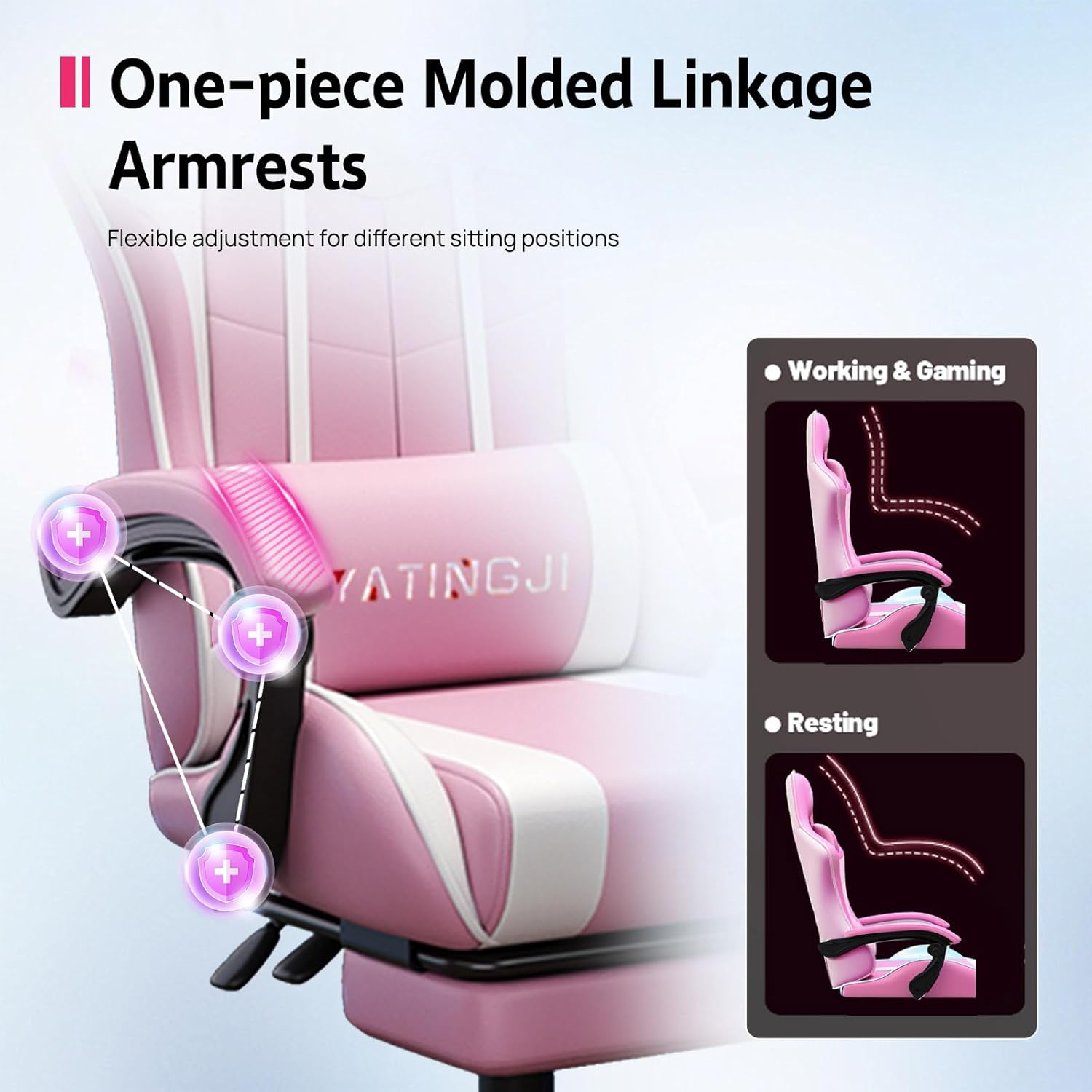 Gaming Chair,With Head Cushion,Height Adjustable,Pu Leather Racing-Style Executive Seat,Reclining Capability,Suitable for Office Chair (Pink and White with Head Cushion)