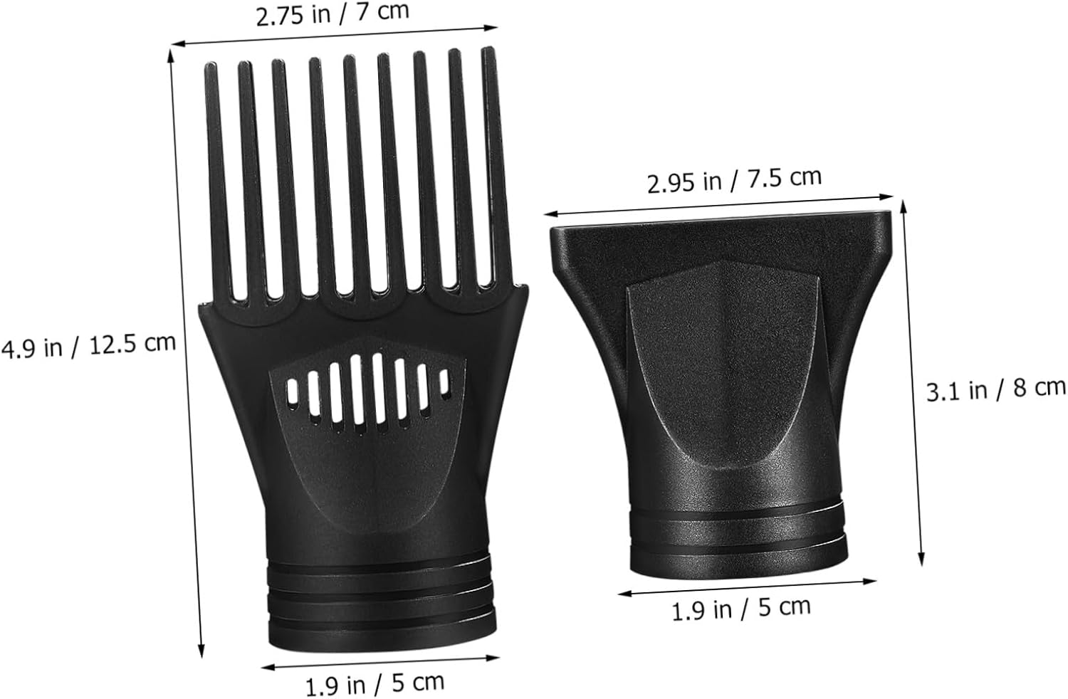 Healeved 2-Piece Professional Plastic Hair Dryer Nozzle Diffuser Set Comb and Long Flat Nozzle Attachment for Universal Hairdryers for Smoothing and Detangling Hair image number 2