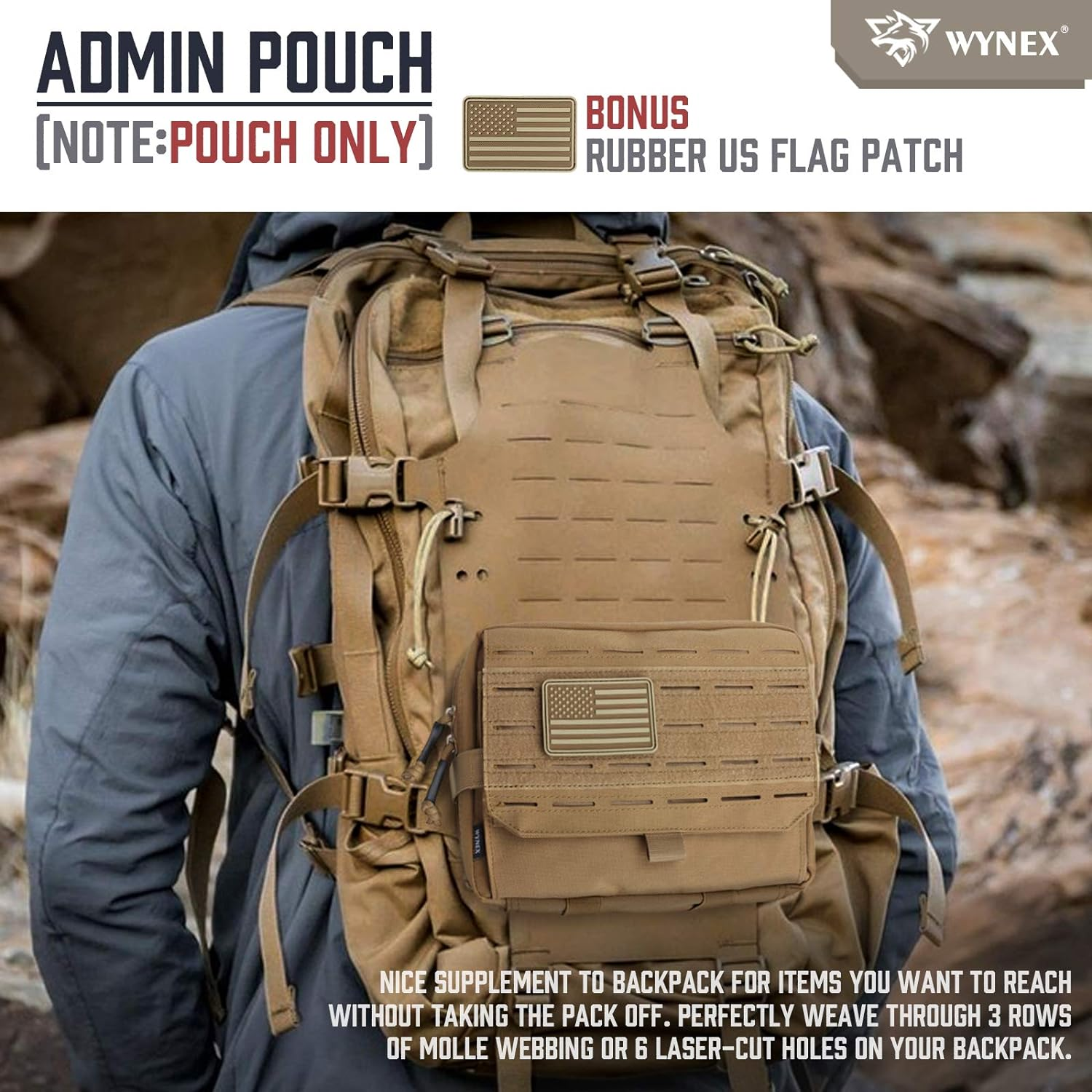 WYNEX Tactical Molle Admin Pouch of Tri-Fold Open Design, Molle Tool Pouch First Aid Pouch EDC Utility Pouches Tools Bag Molle Attachment Organizer Include U.S.A Flag Patch image number 1