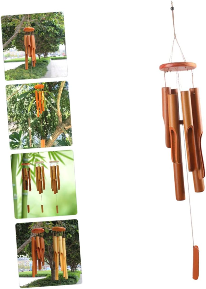 Bamboo Wind Chimes Outdoor Garden Decor Deep Tone Dark Brown 75Cm Patio Hanging Windchime for Porch and Balcony Natural Bamboo Decoration image number 1