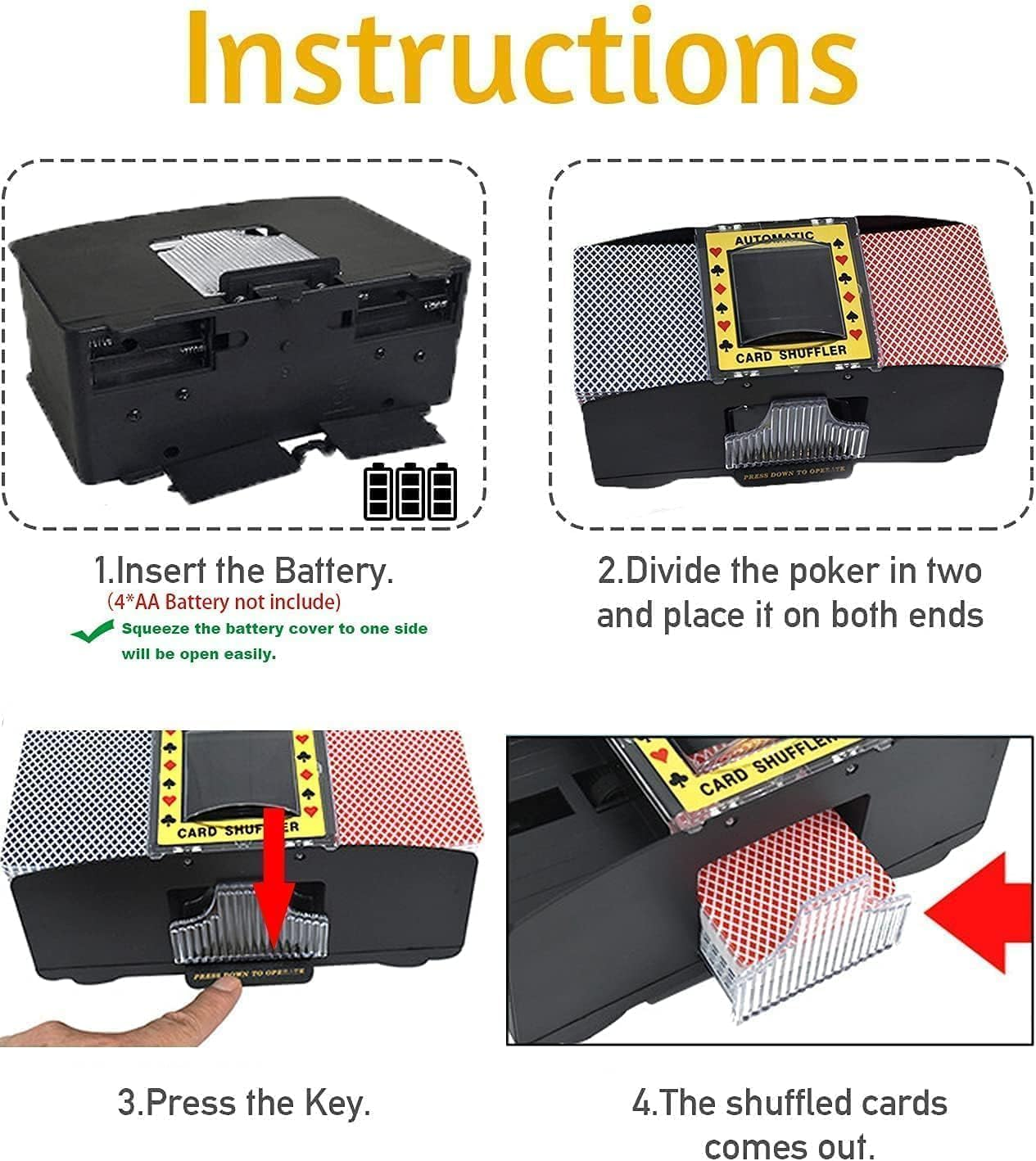Automatic Card Shuffler for 1-2 Decks - Battery/Usb Powered Electric Shuffler with Quick Shuffle Tech, Home Game Essential for Family Entertainment image number 4