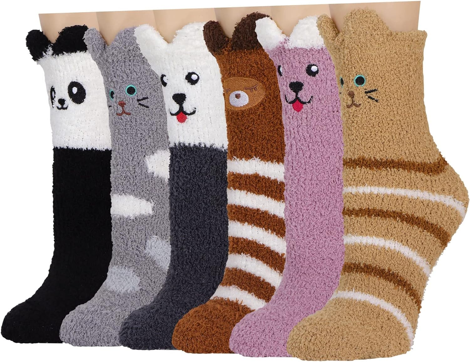 Plush Slipper Socks Women - Colorful Warm Crew Socks Cozy Soft 6 Pairs for Winter Indoor
