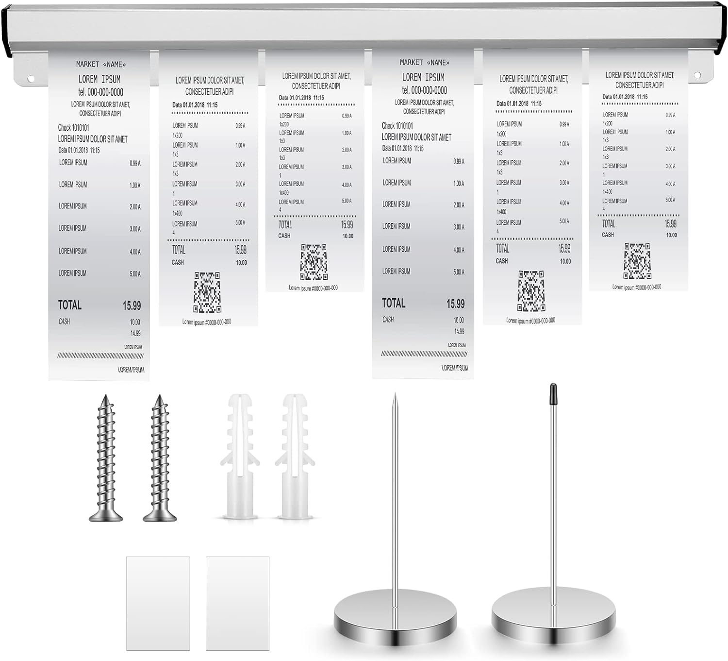 Henoyso Aluminum Slide Check Rack with 2 Pcs Receipt Holder Spike Desk Restaurant Ticket Sliver Rail Bill Orders Display for Kitchen Office Cafes Bar Note Organizer (24 Inch) (Ii-Henoyso-590) image number 5