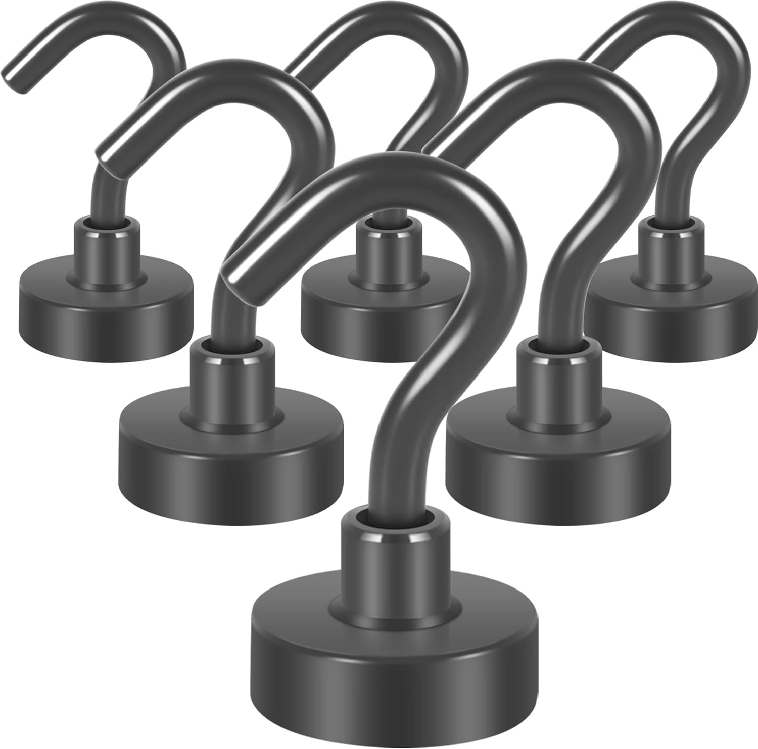 Neosmuk Black Magnetic Hooks,Heavy Duty Earth Magnets with Hook for Refrigerator, Extra Strong Cruise Hook for Hanging, Magnetic Hanger for Cabins, Grill (Matte Black, 6 Pack) image number 5