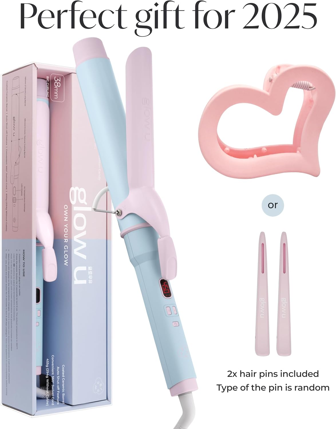 Curling Iron 1 1/2 Inch Extra Long Hair - 7.3" Ceramic Large Barrel Hair Wand for All Types Blowout, Curler for Women, Beach Waves, Long-Lasting Bouncy Curls - Cotton Candy image number 1