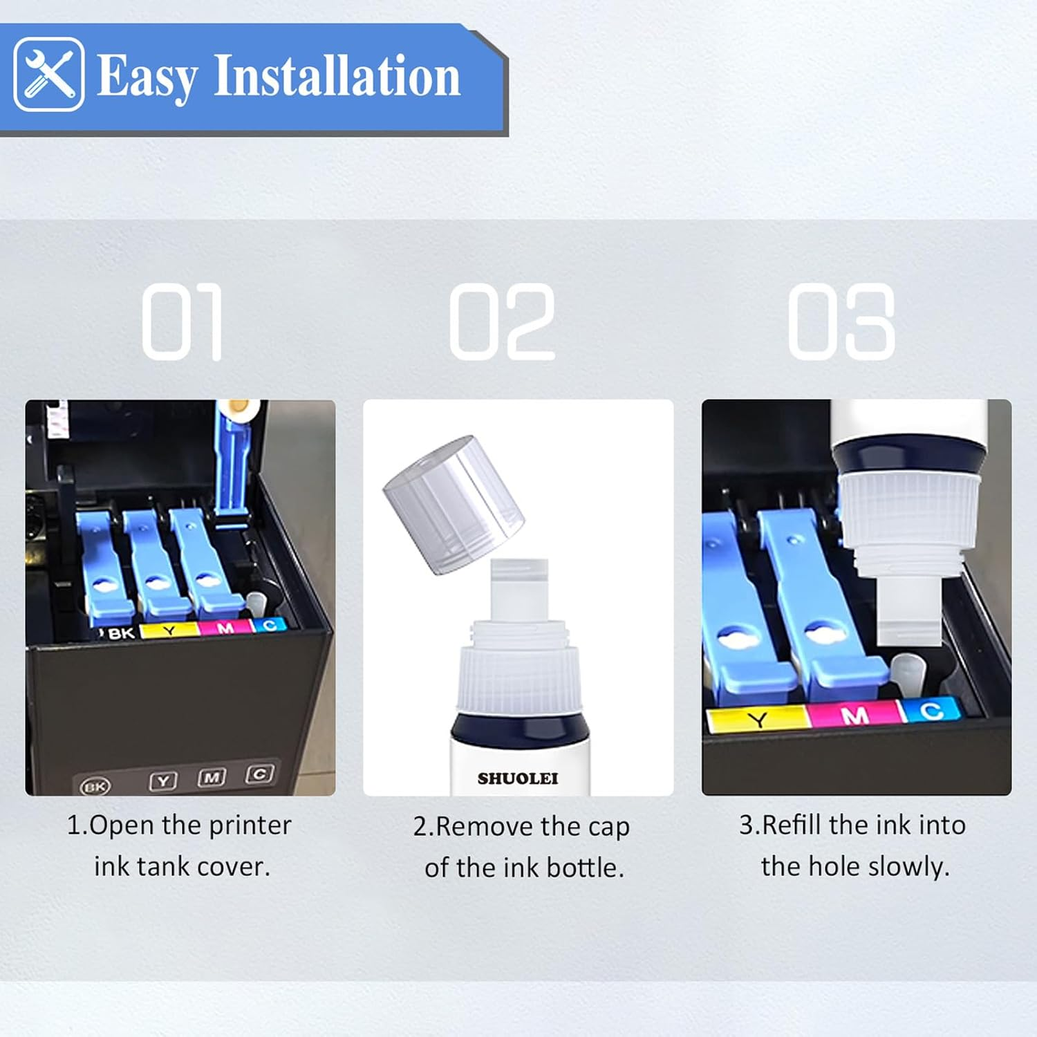 542 Ink Compatible Refill Bottle Ink 542 T542 Work for Ecotank Pro ET-5150 ET-5170 ET-5180 ET-5800 ET-5850 ET-5880 ET-16650 ET-16600 Workforce ST-C8000 (4 Packs, BK/C/M/Y) image number 5