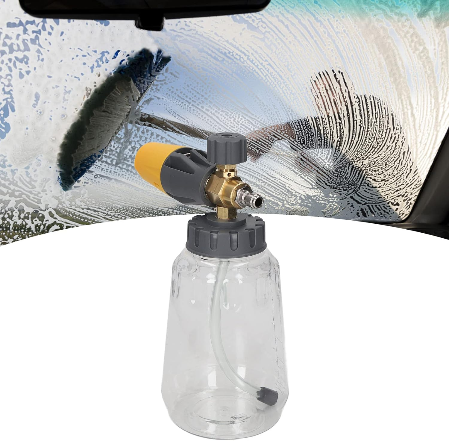 Car Wash Foam Gun, 4000PSI Adjustable Hand Pressure Snow Foam Sprayer Car Wash Professional Car Foam Blaster with 1/4 Inch Quick Connector, 1L, Transparent, Rotatable Nozzle (Yellow) image number 3