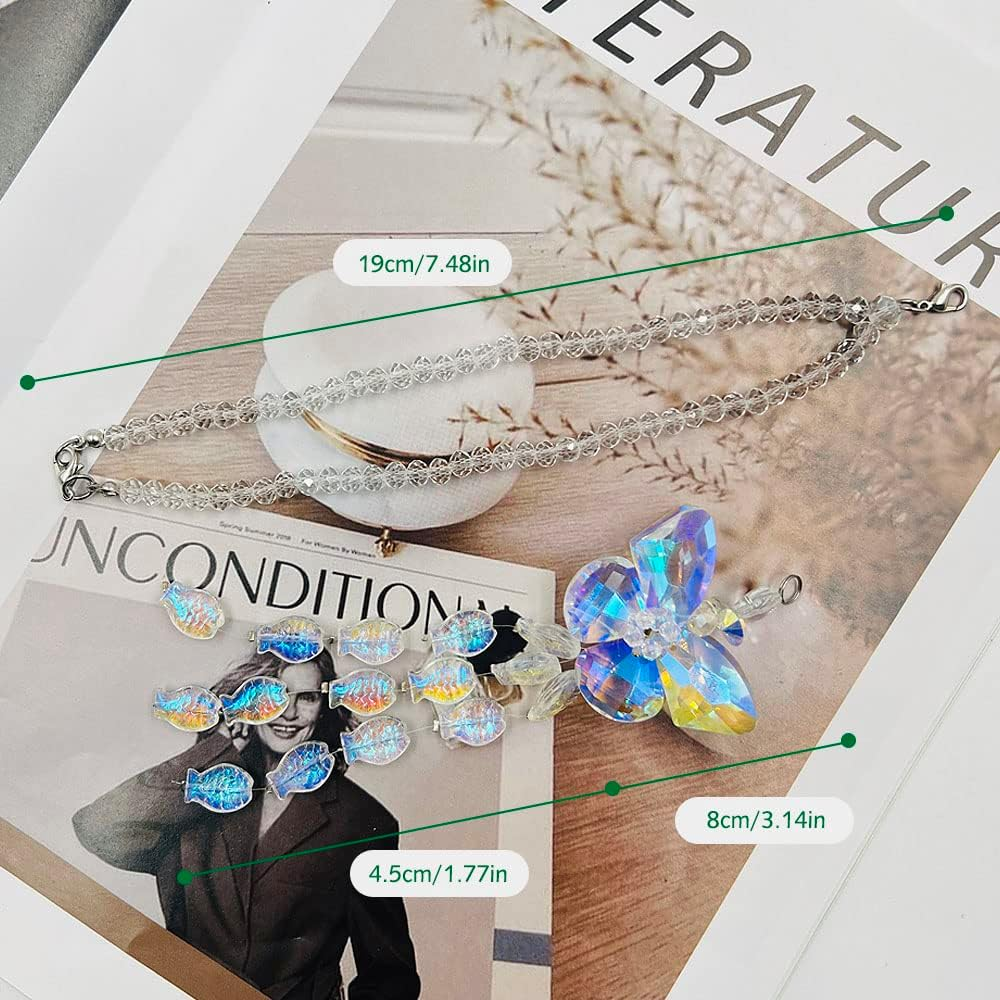 AFUNTA Crystal Butterfly Car Mirror Accessories, Rear View Charms with Colored Fish Hanging Crystals for Decoration image number 4