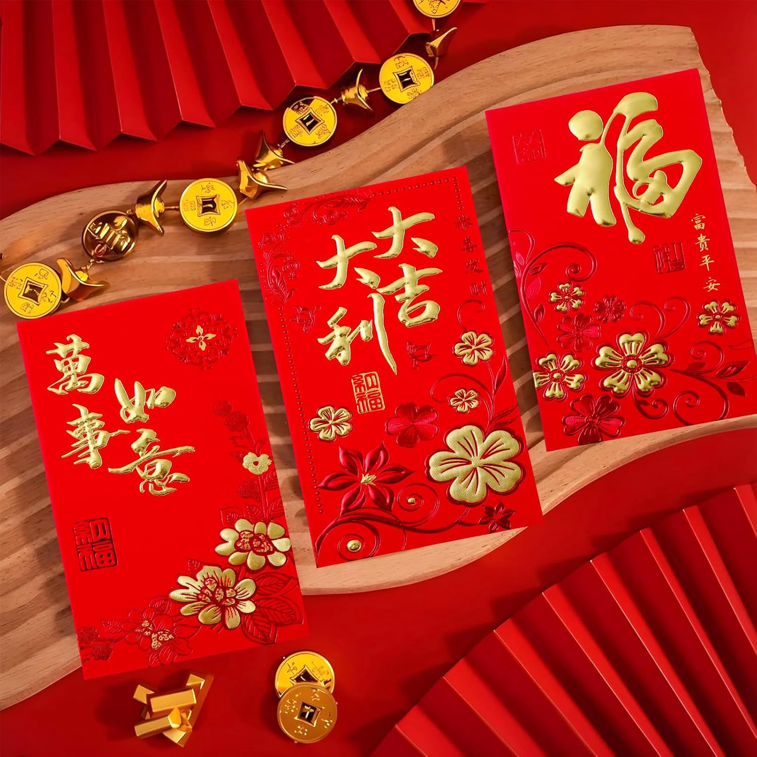 Whaline 72Pcs Chinese New Year Red Envelopes Large Red Packet 2024 Year of the Dragon Hong Bao Plum Blossom Pattern Spring Chinese Lucky Money Pockets for Wedding Chinese Lunar Year, 3.5 X 6.7 In image number 6