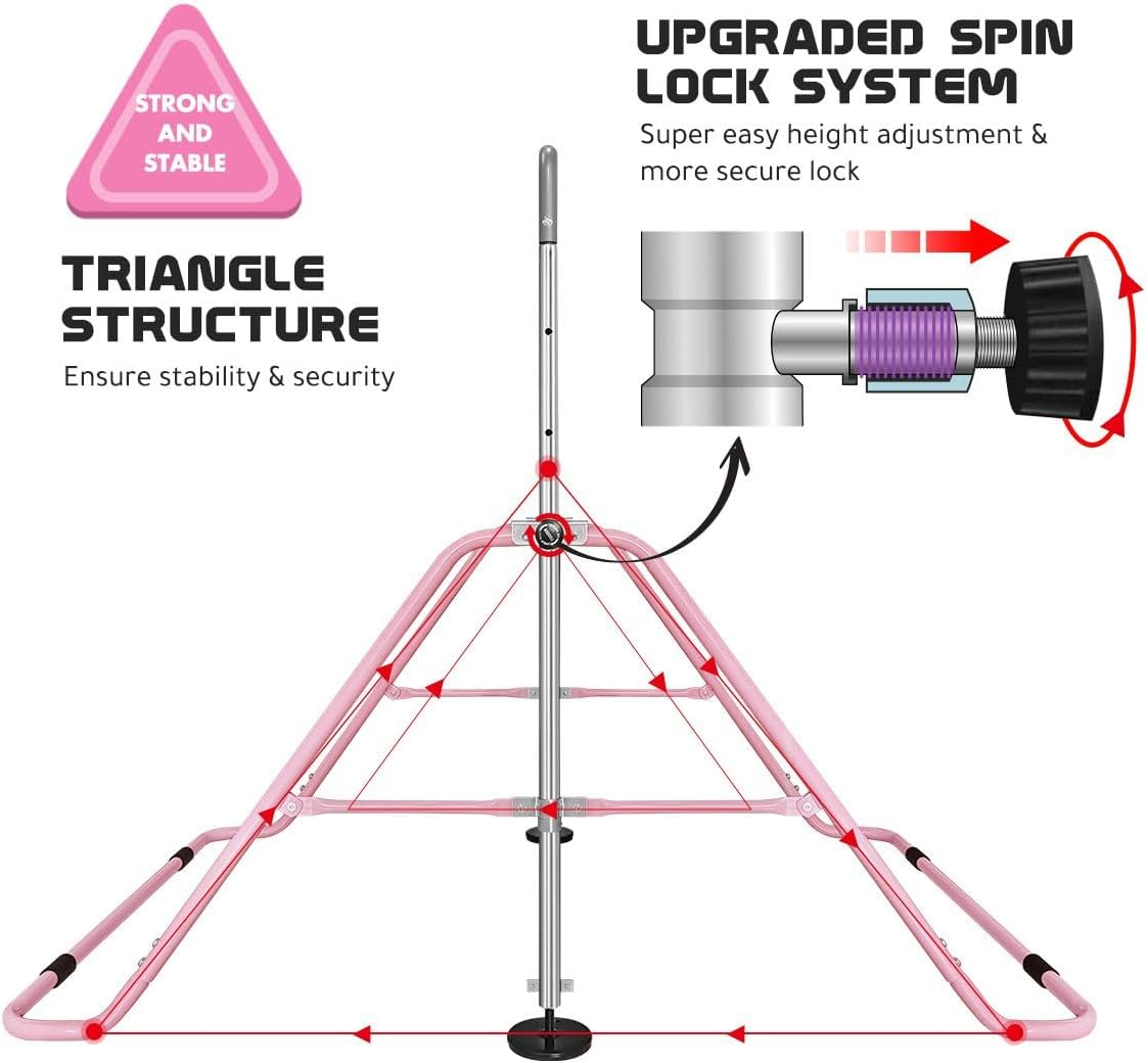 Genki Expandable Gymnastics Bars, Adjustable Height Gymnastic Horizontal Bars,Junior Climbing Frame Training Bar Children Folding Training Monkey Bars for Kids,Pink&hellip; - Pink/Mat image number 2