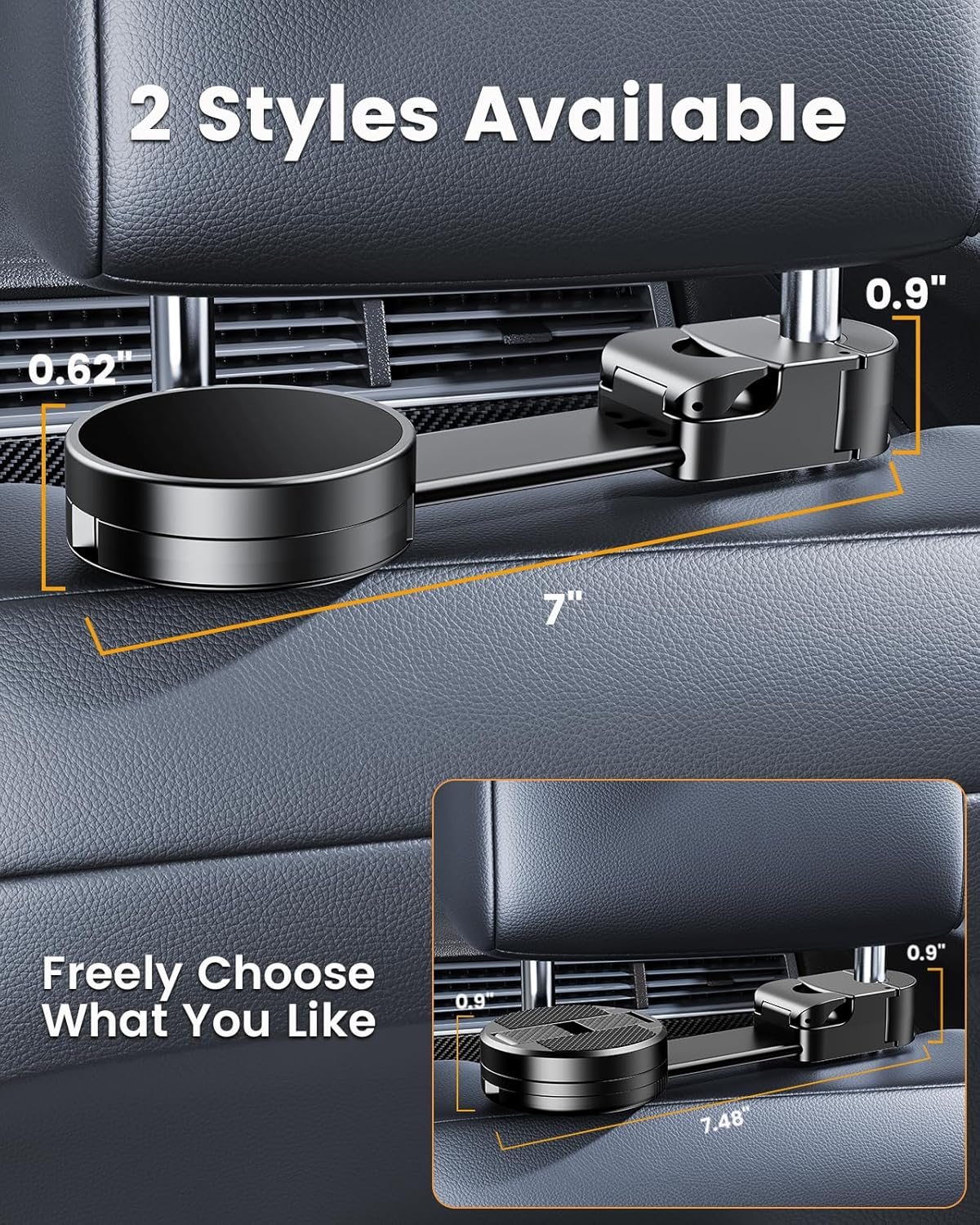 2 in 1 Car Headrest Phone Holder & Hidden Hook, [Strong Magnetic & Soft Aluminum Arm] Car Seat Phone Holder for Iphone, 3 Orgnaizer Car Headrest Hook for Purse Bag Key Umbralle Headphones image number 1