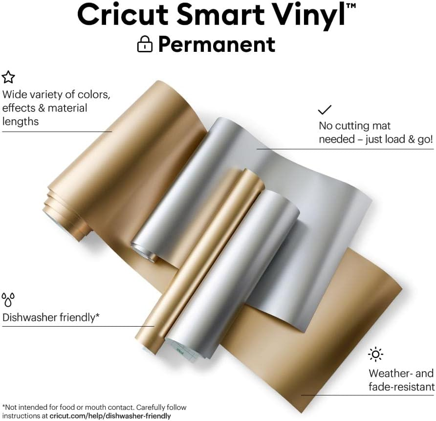 Cricut Smart Permanent Matte Metallic Vinyl (13In X 12Ft, Champagne) for Outdoor Crafts, for Cricut Explore 3 & Maker 3, Create DIY Projects, Decals, Stickers & More, All-Weather & Fade-Proof image number 2