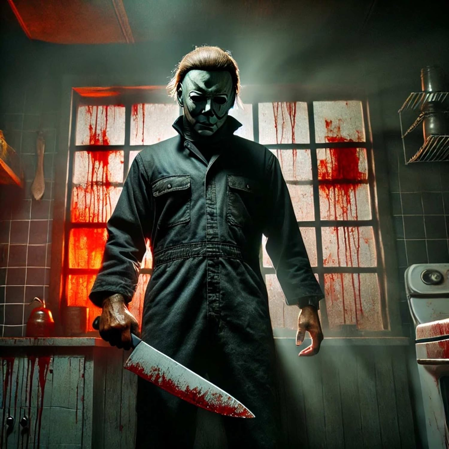 Halloween Michael Myers Mask for Adults Scary White Mask Original Michael Myers Face - Full Head Mask with Hair Cosplay Costume Theme Party Latex Props - image number 2