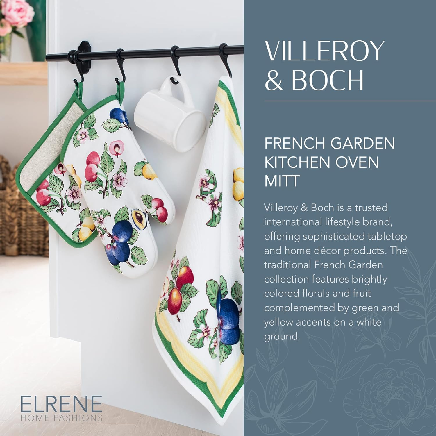 Villeroy and Boch French Garden Kitchen Oven, Cotton, Multi, 13" X 6" (Oven Mitt) image number 4