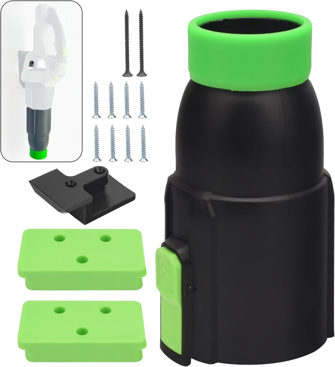 Car Drying Nozzle for EGO Power+ Leaf Blowers 530 575 580 615 650 765, Contain 1 Blower Wall Mount & 2 Mounts Battery Holders & Install Screw & Green Soft Silicone Band - 8 Inch image number 3