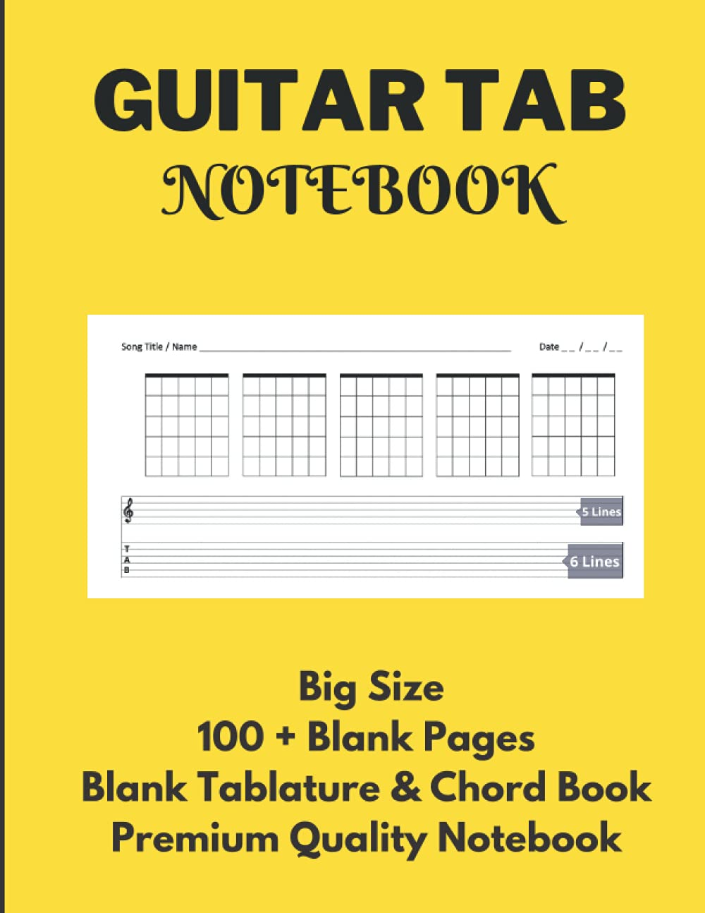 Guitar Tab Notebook: Blank Tablature & Chord Book for Guitar Manuscript with Chord Boxes, 5 Line Staves & 6 Line Tabs on Big A4 Size 100 Premium High ... Standard Notebook for Guitarist & Songwriters image number 1