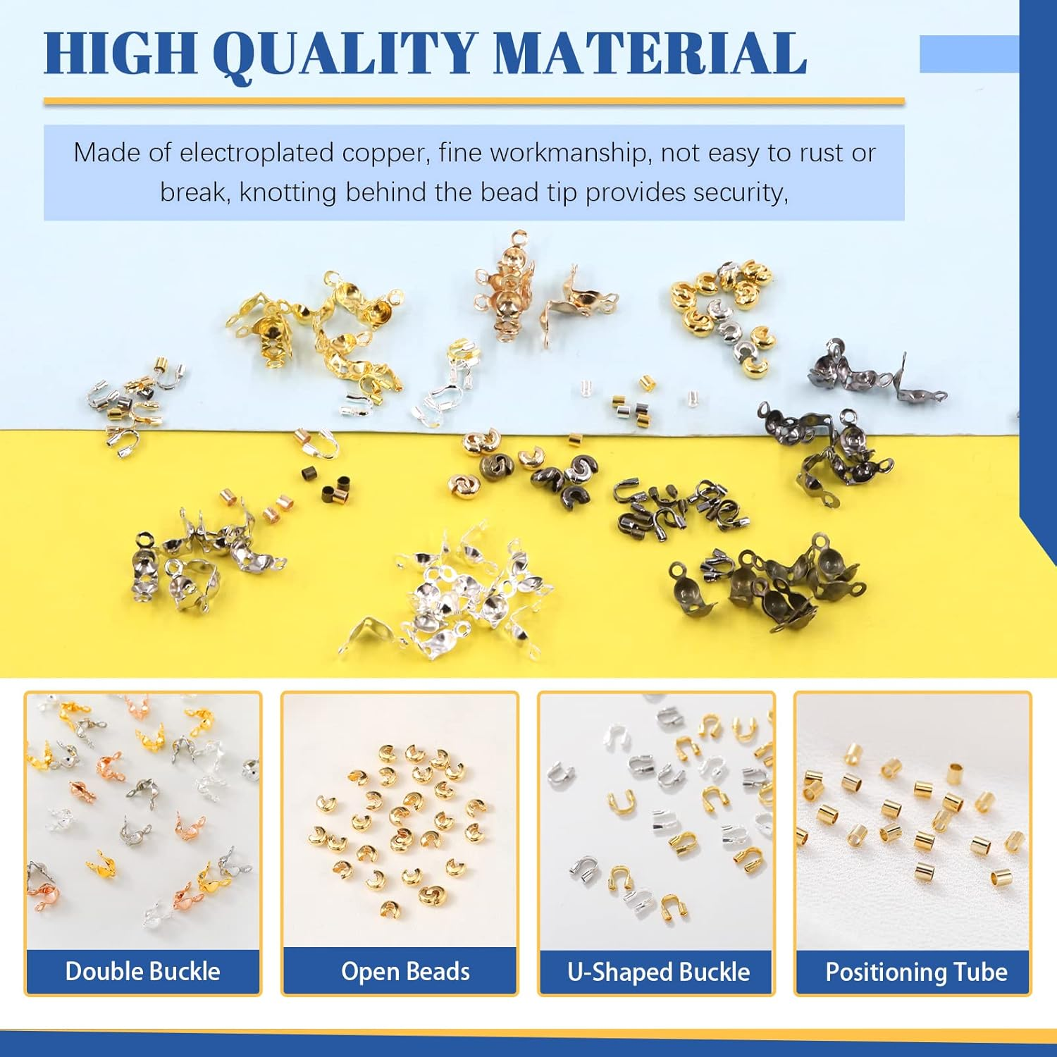 Glarks 1501Pcs 4 Styles 6 Colors Brass Tube Crimp Beads Crimp Bead Knot Cover Wire Guardian Beads Tips Knot Cover with Jewelry Bead Crimping Pliers for DIY Jewelry Bracelet Necklace Making image number 2