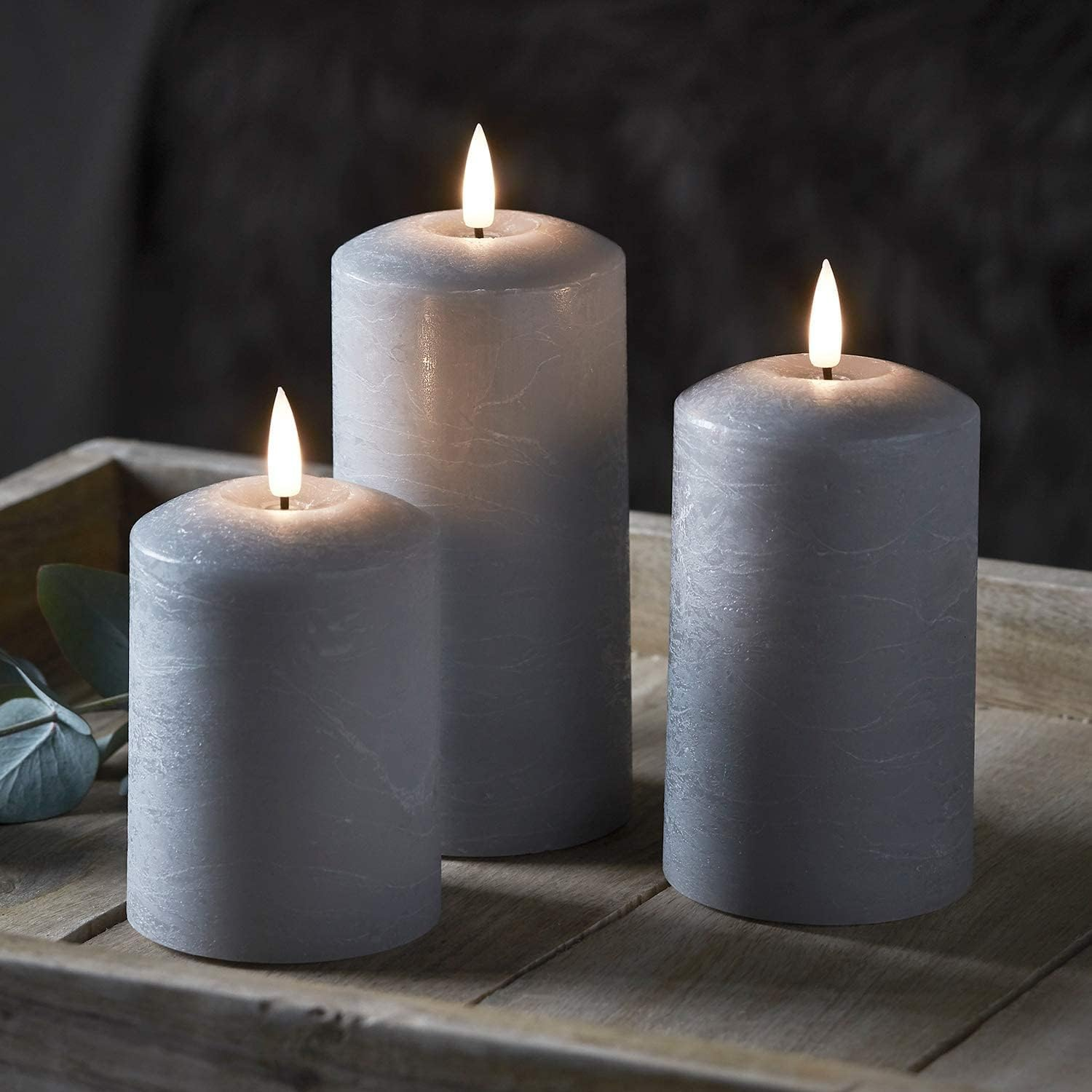 Set of 2 LED Grey Wax Pillar Candles - 3 Size Options - 18Cm image number 1