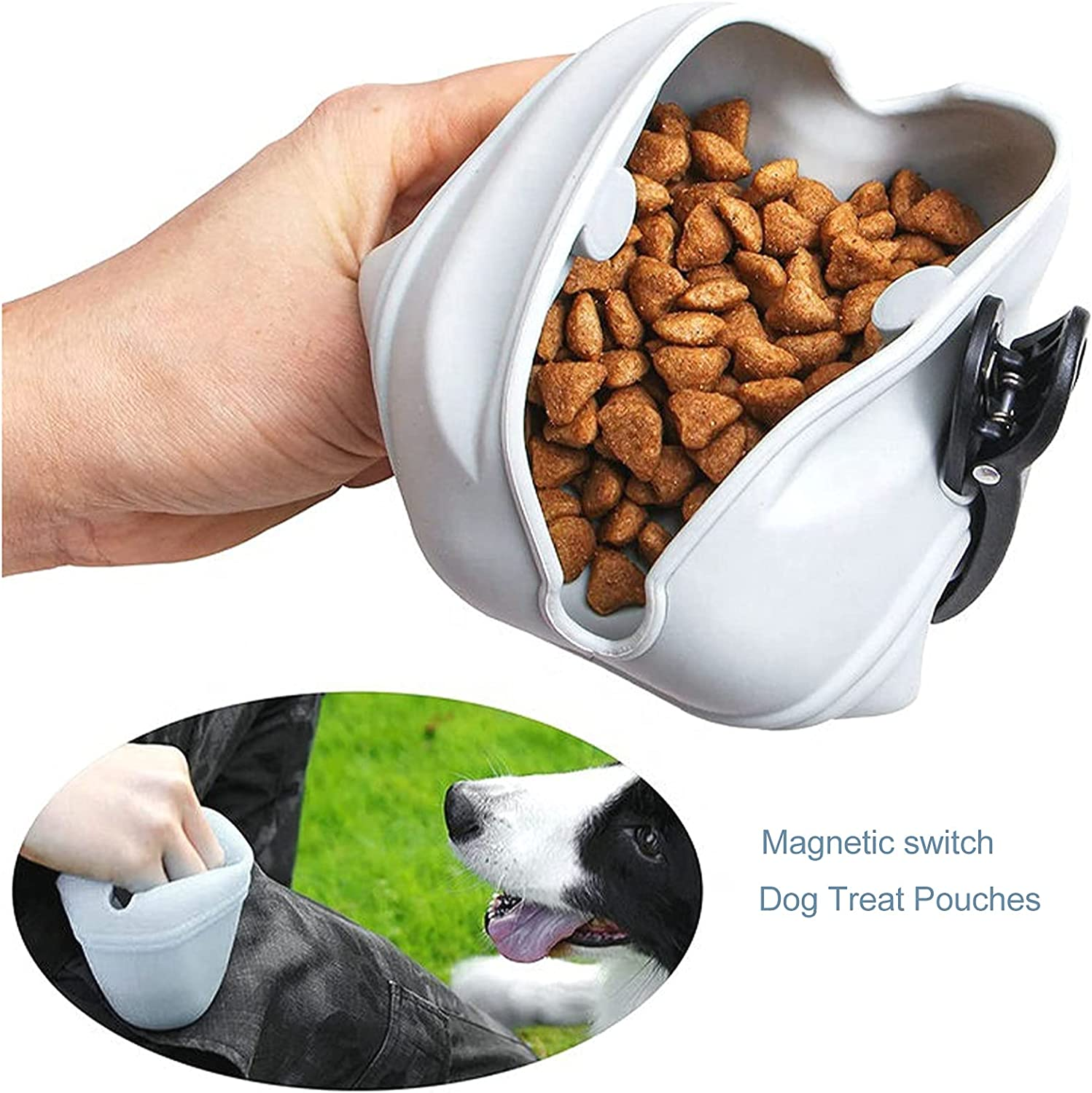 Pet Training Dog Treat Bag Pouch Silicone with Clip Waist Pack Feed Outdoor Dog Training Snack Bag Gray image number 4
