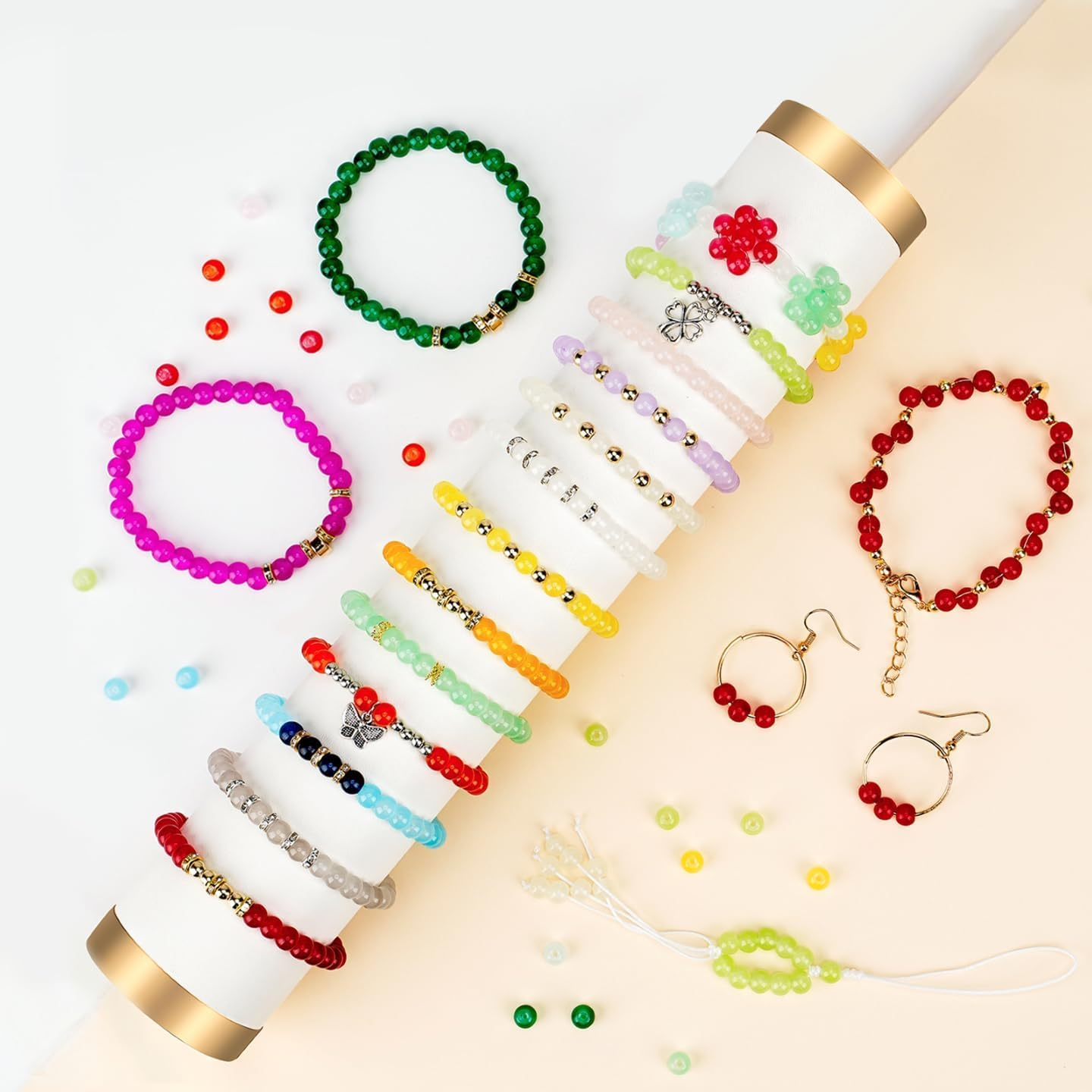 DUOMIAO 6Mm Glass Bracelet Making Kit 1400Pcs, 24 Colors Crystal for Jewelry Making round DIY Crafts with Spacer Charms Accessories. image number 2